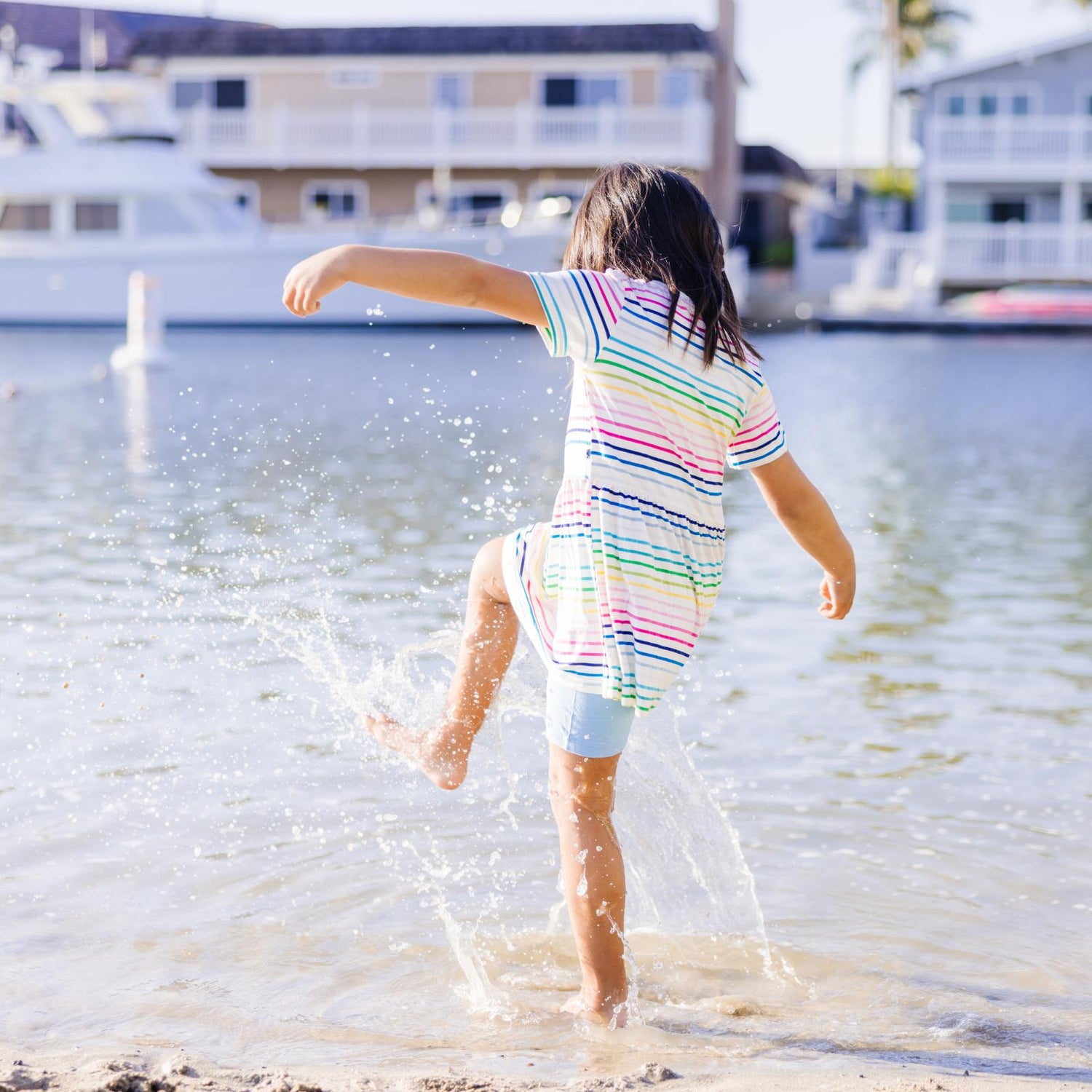 Print Short Sleeve Playtime Outfit Set in Happy Stripe (359315)