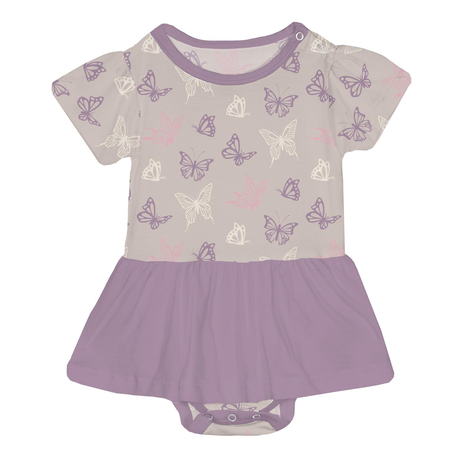 Print Short Sleeve Skirted One Piece in Latte Butterflies (359650)