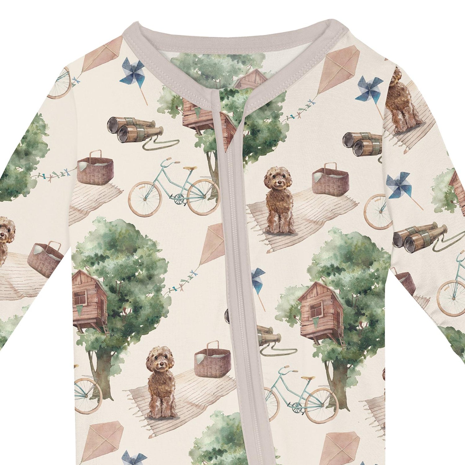 Print Footie with 2 Way Zipper in Natural Tree House (362655)
