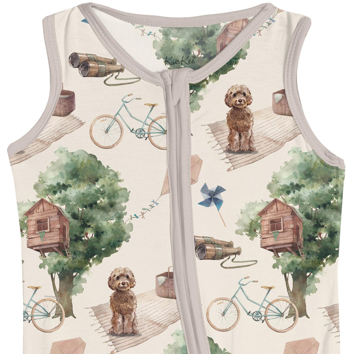 Print Finn Zip Tank Romper in Natural Tree House (362679)