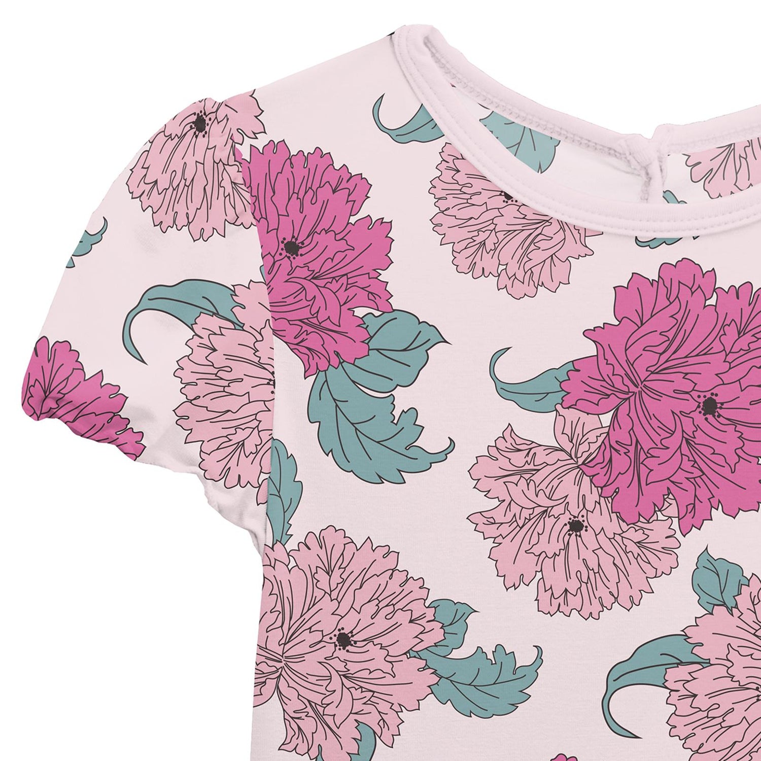 Print Flutter Sleeve Twirl Dress with Pockets in Shrinking Violet Peonies (362671)