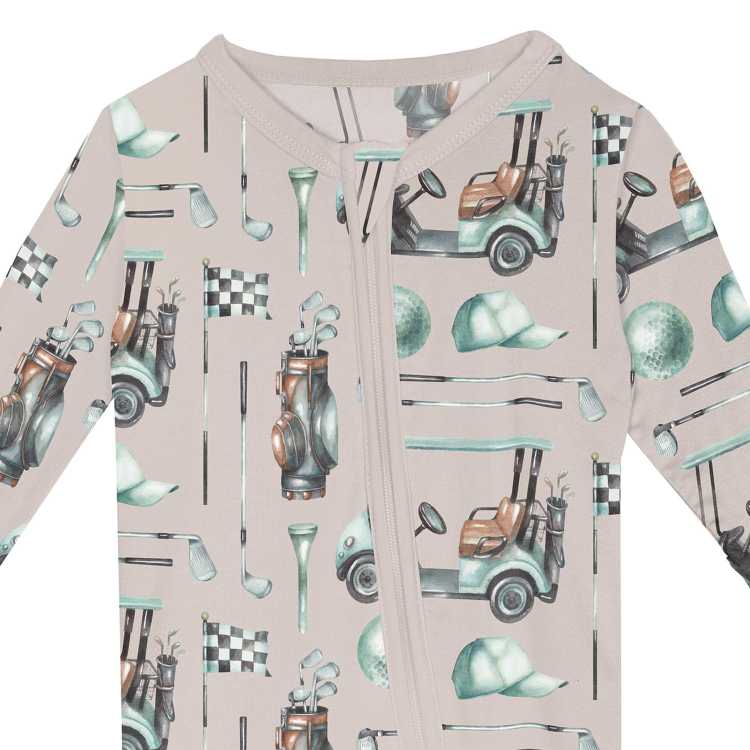 Print Footie with 2 Way Zipper in Latte Golf (362678)