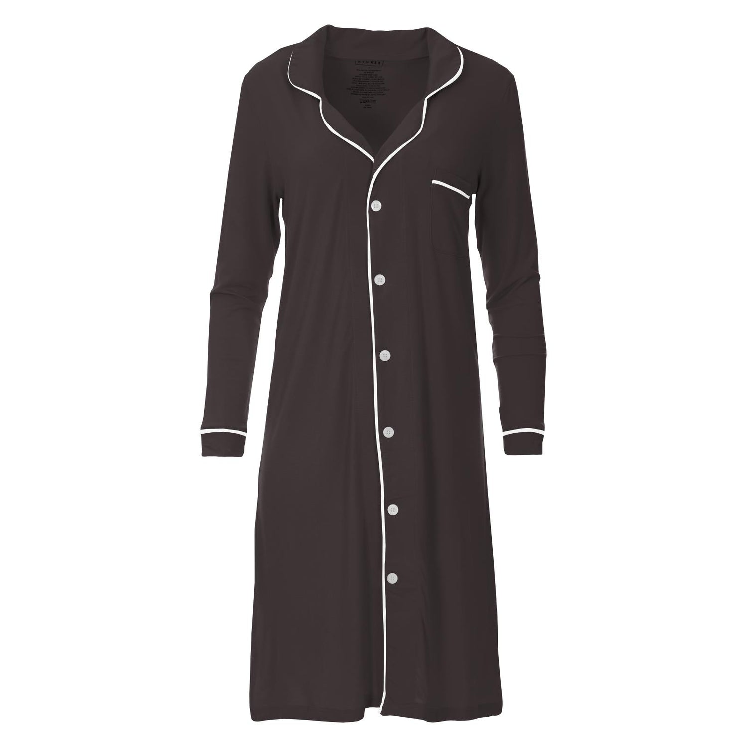 Women's Long Sleeve Button-Down Nightgown in Midnight with Natural