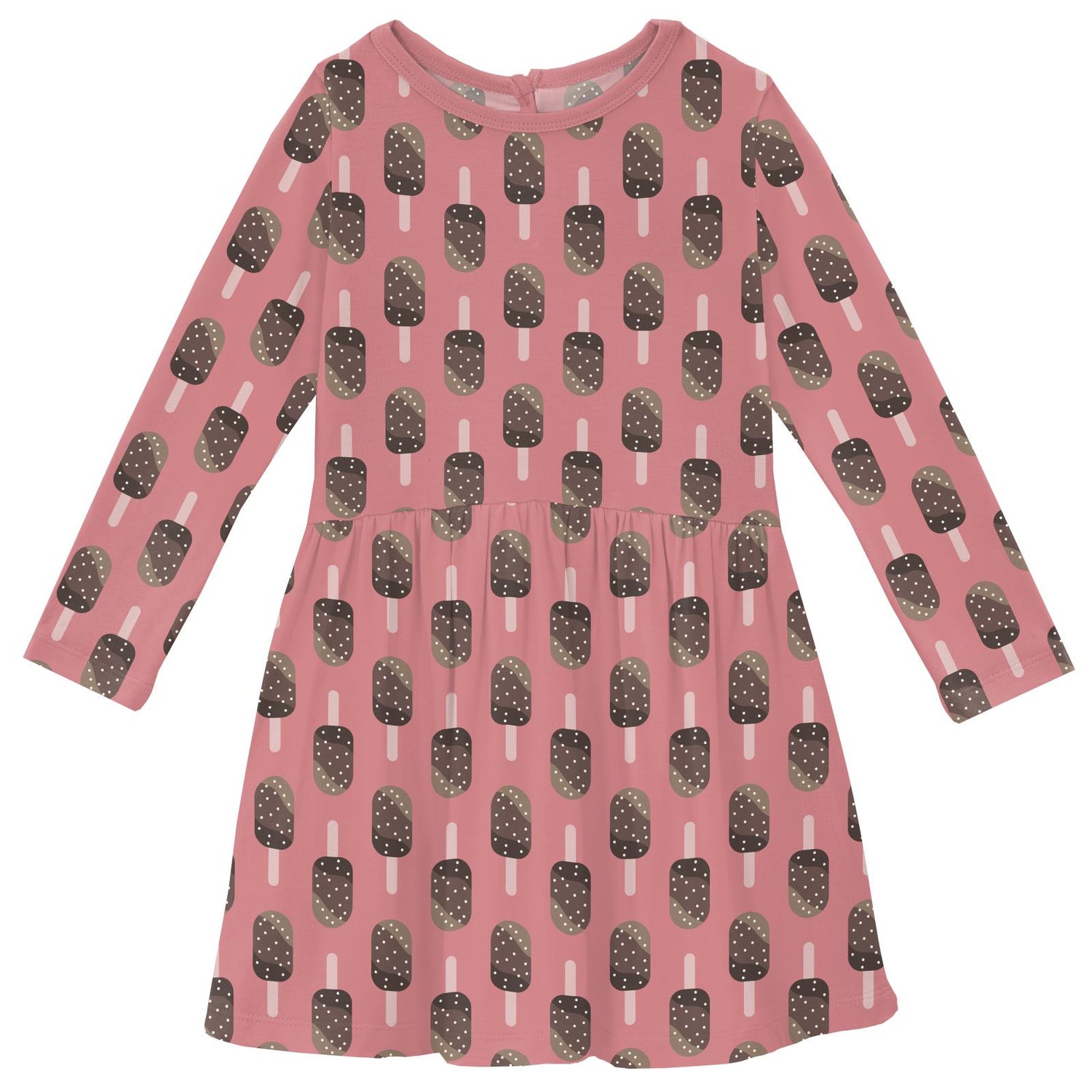 Print Long Sleeve Twirl Dress with Pockets in Desert Rose Ice Cream Bars (371509)