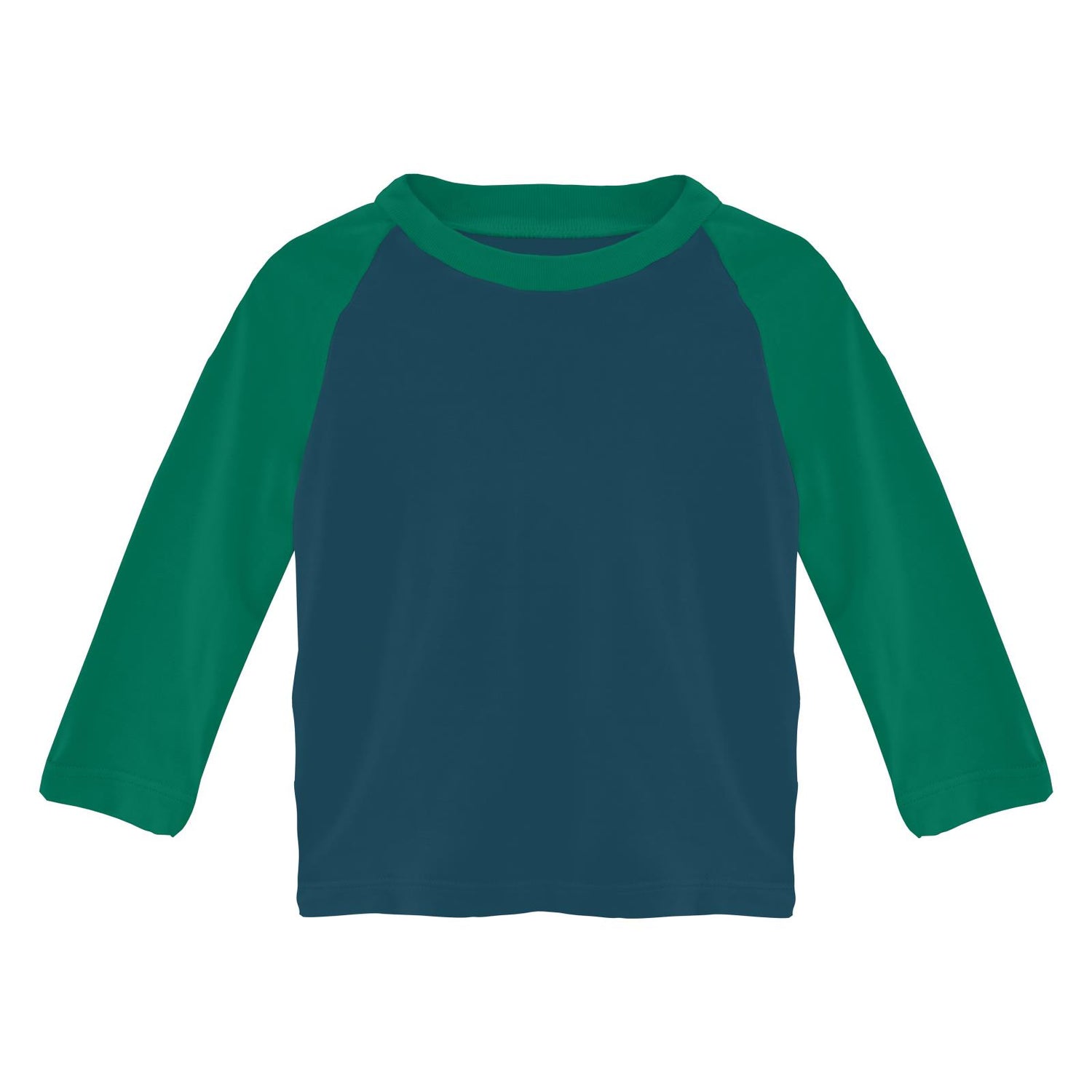 Long Sleeve Crew Neck Raglan Tee in Peacock with Leaf