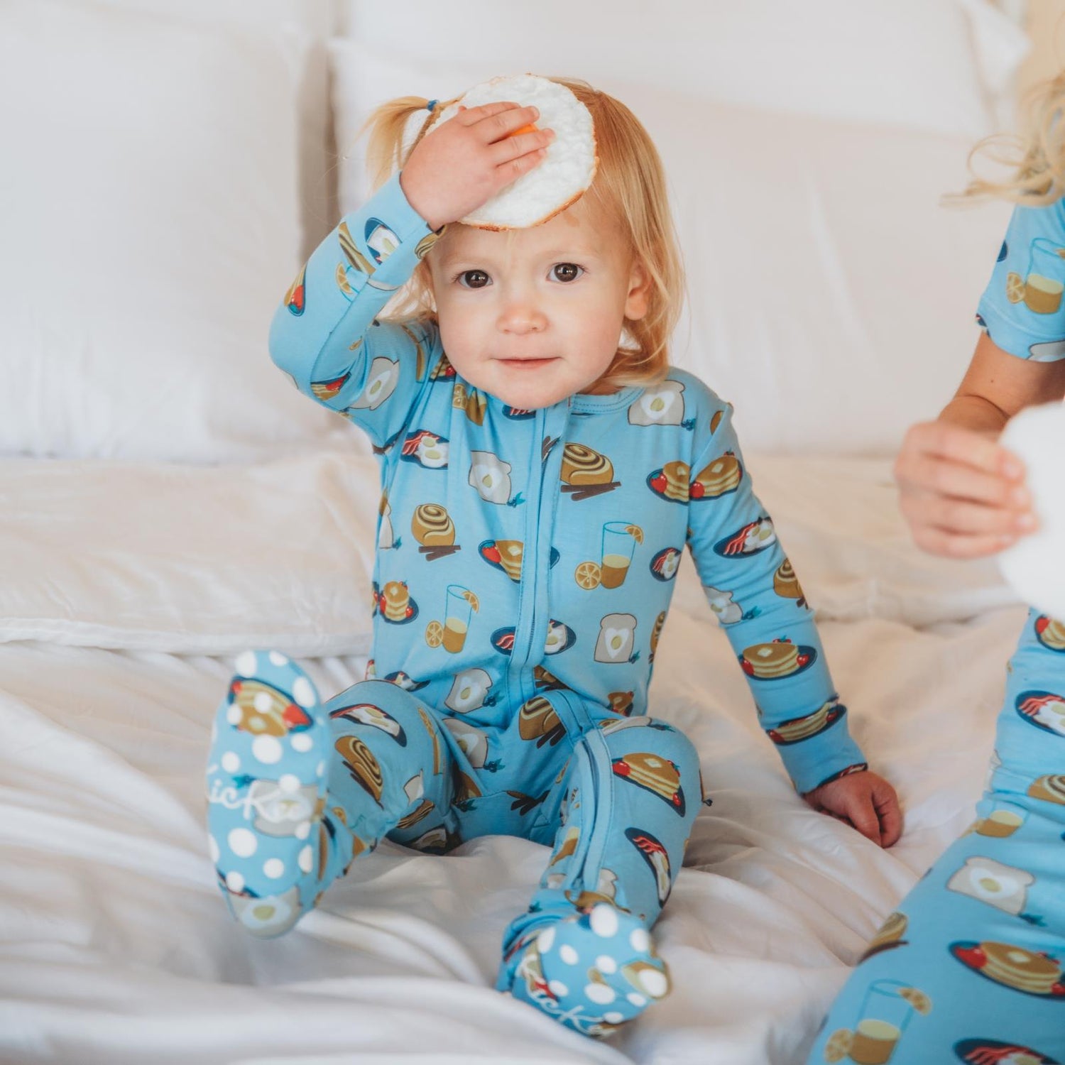 Print Footie with 2 Way Zipper in Seaside Blue Breakfast in Bed (311820)