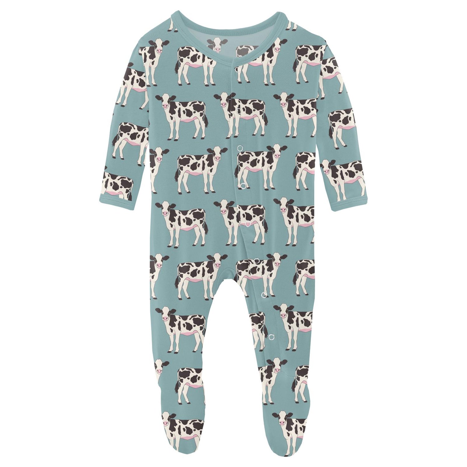 Print Footie with Snaps in Jade Cows (311892)