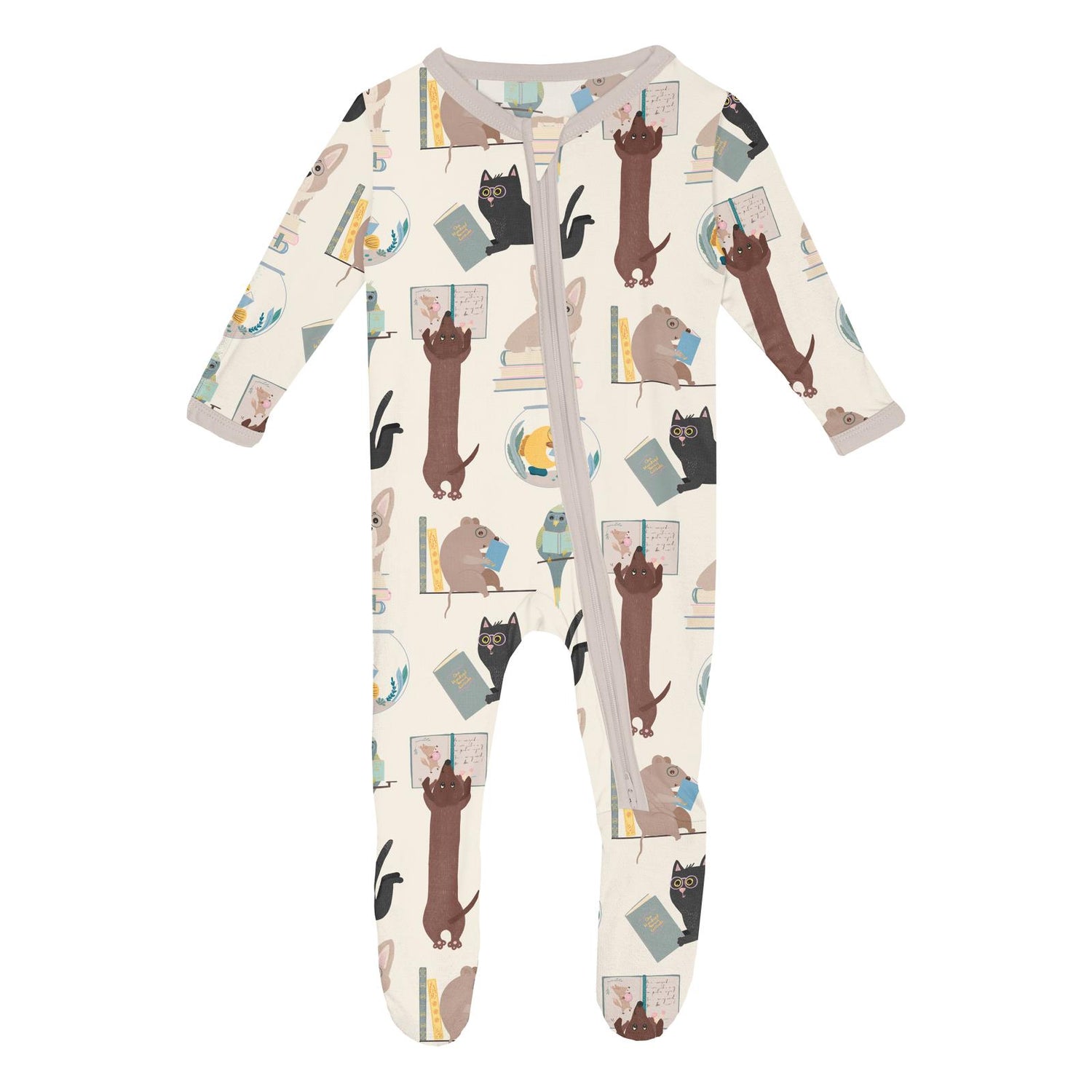 Print Footie with 2 Way Zipper in Natural Books & Pets