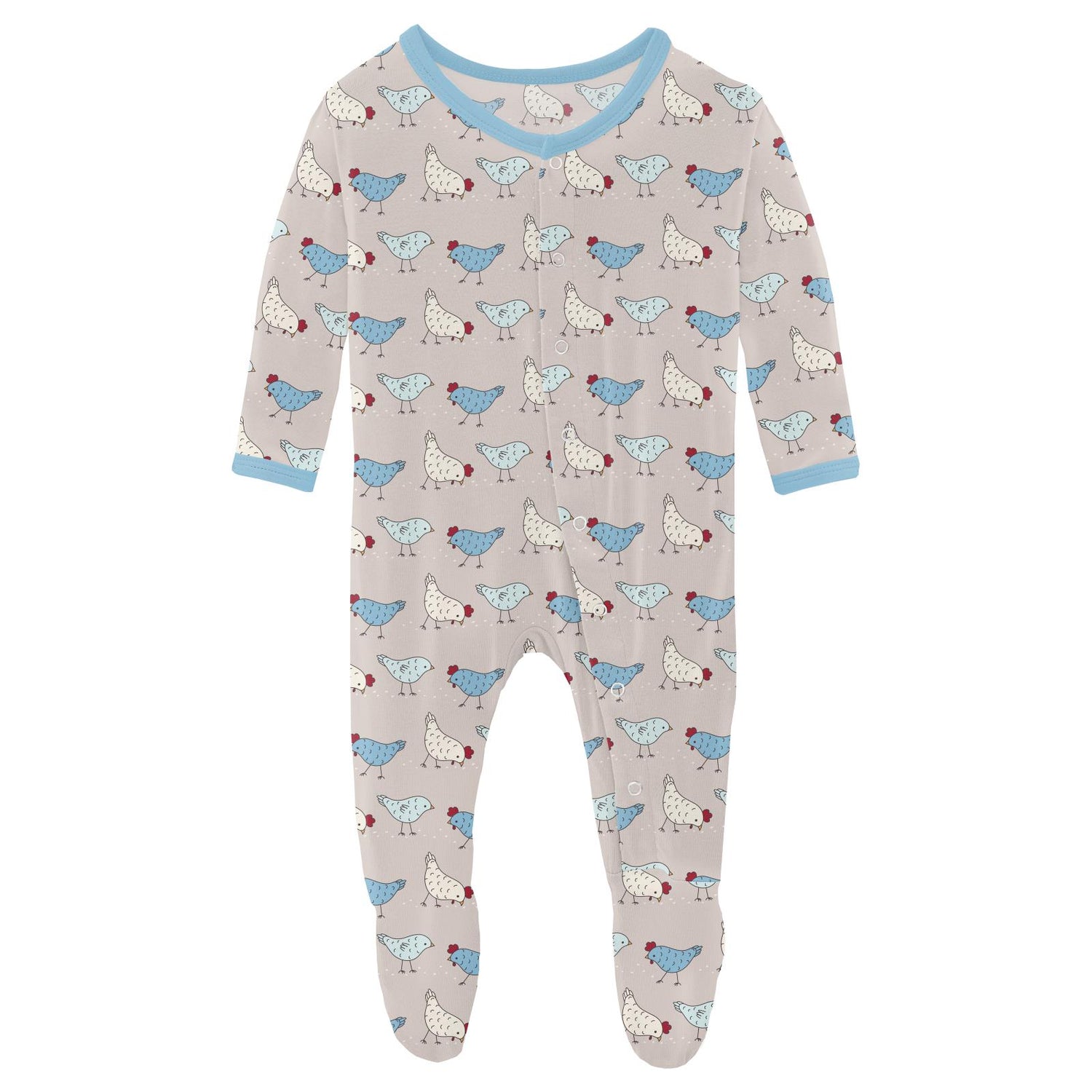 Print Footie with Snaps in Latte Chickens (311933)