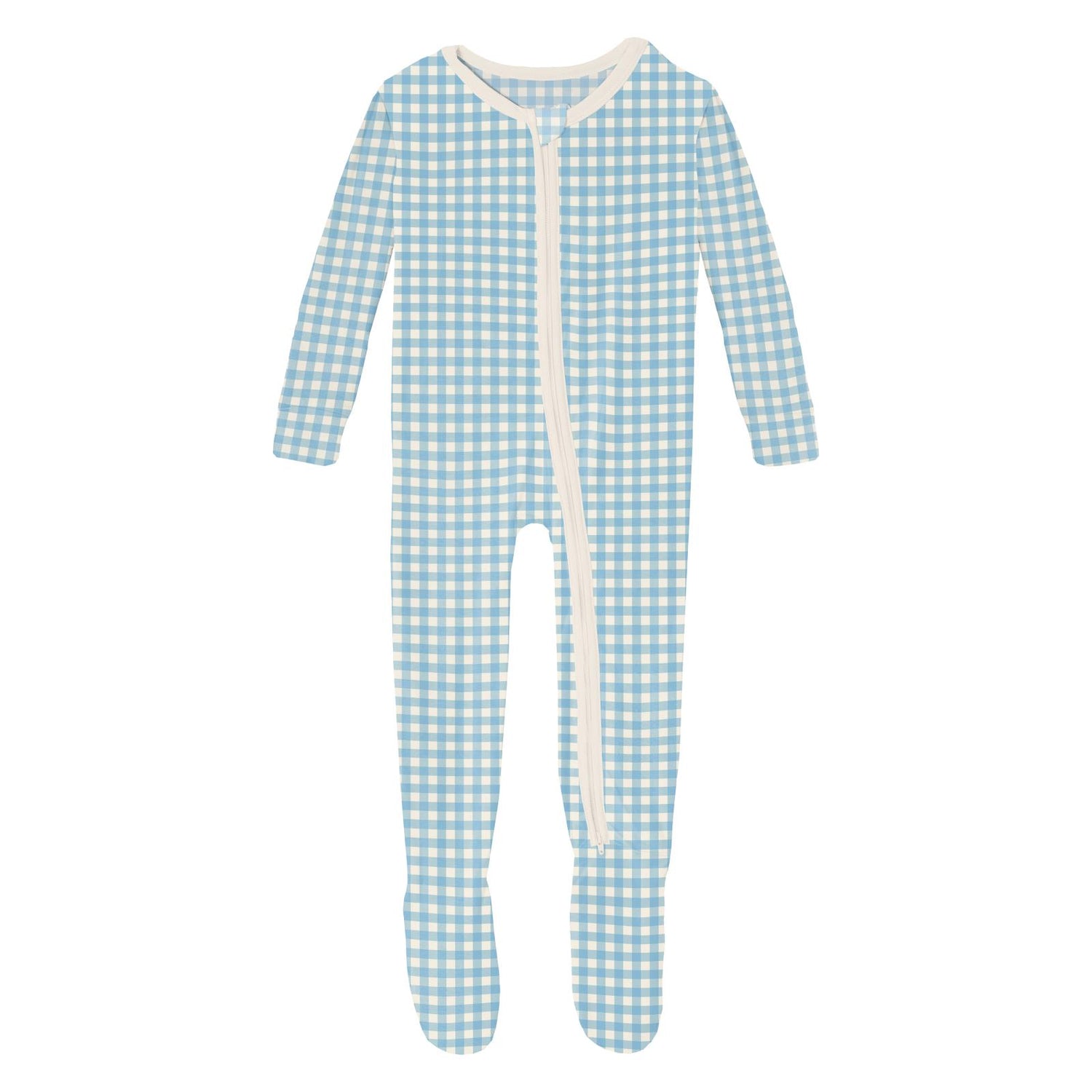 Print Footie with 2 Way Zipper in Seaside Blue Gingham (311972)