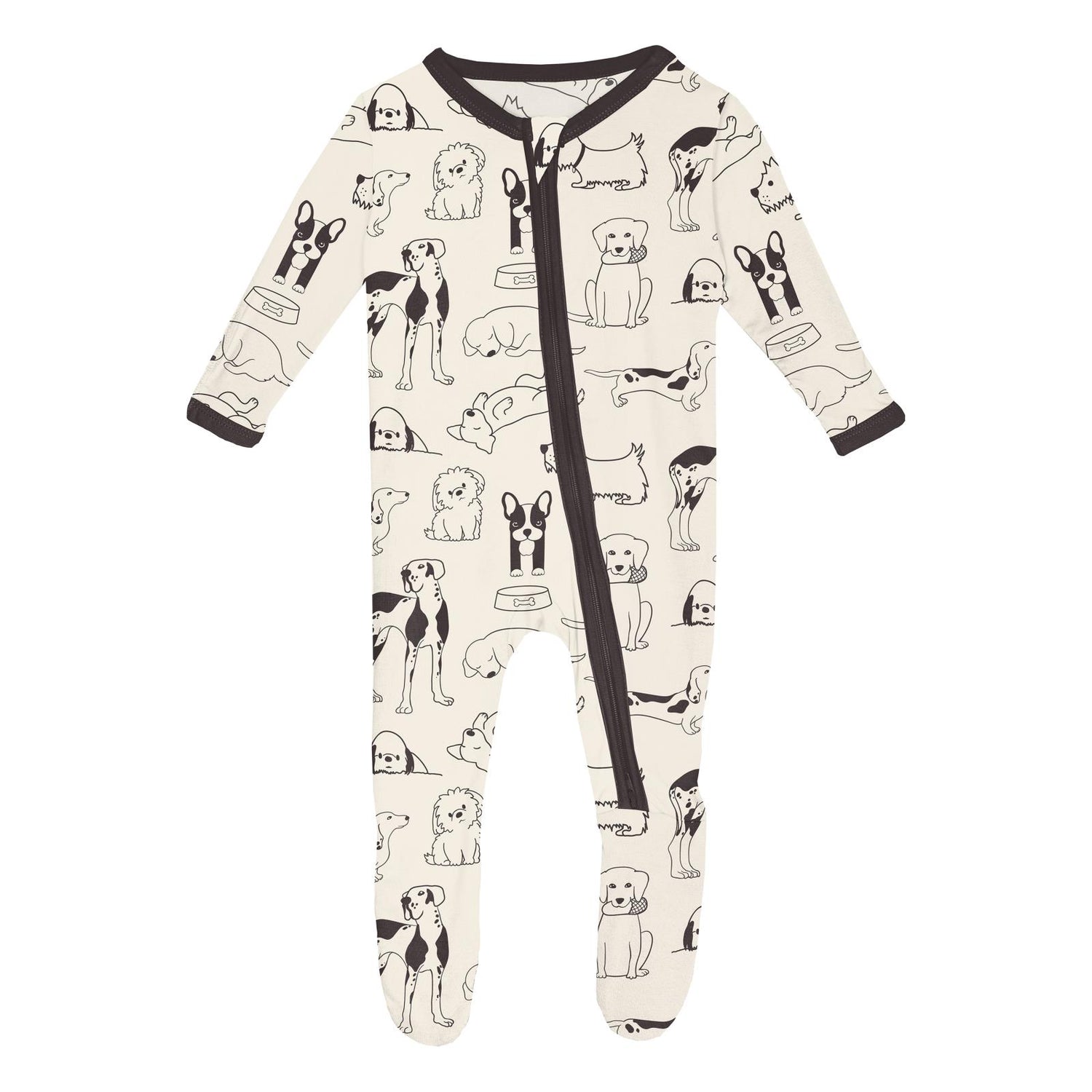 Print Footie with 2 Way Zipper in Natural Dogs (311914)