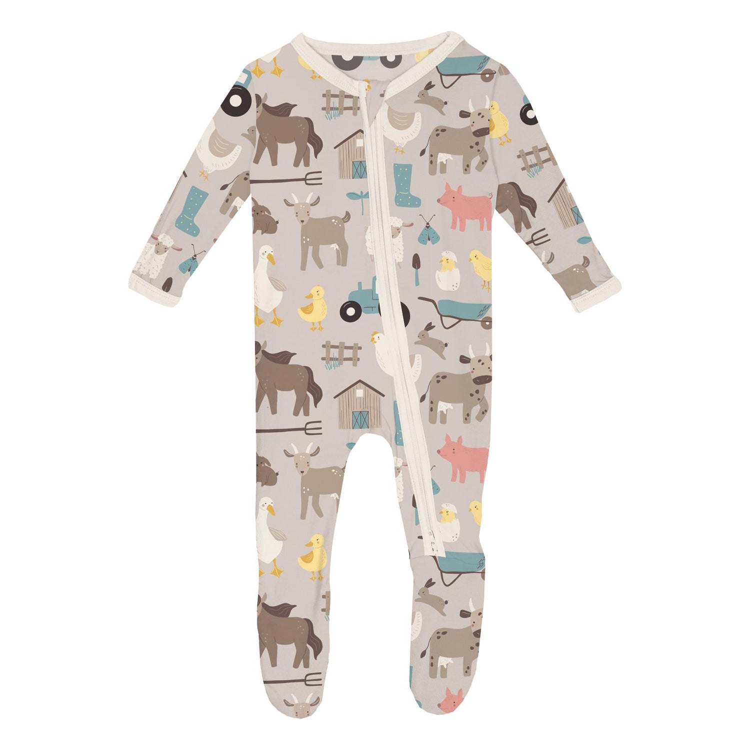 Print Footie with 2 Way Zipper in Latte Morning on the Farm (311912)