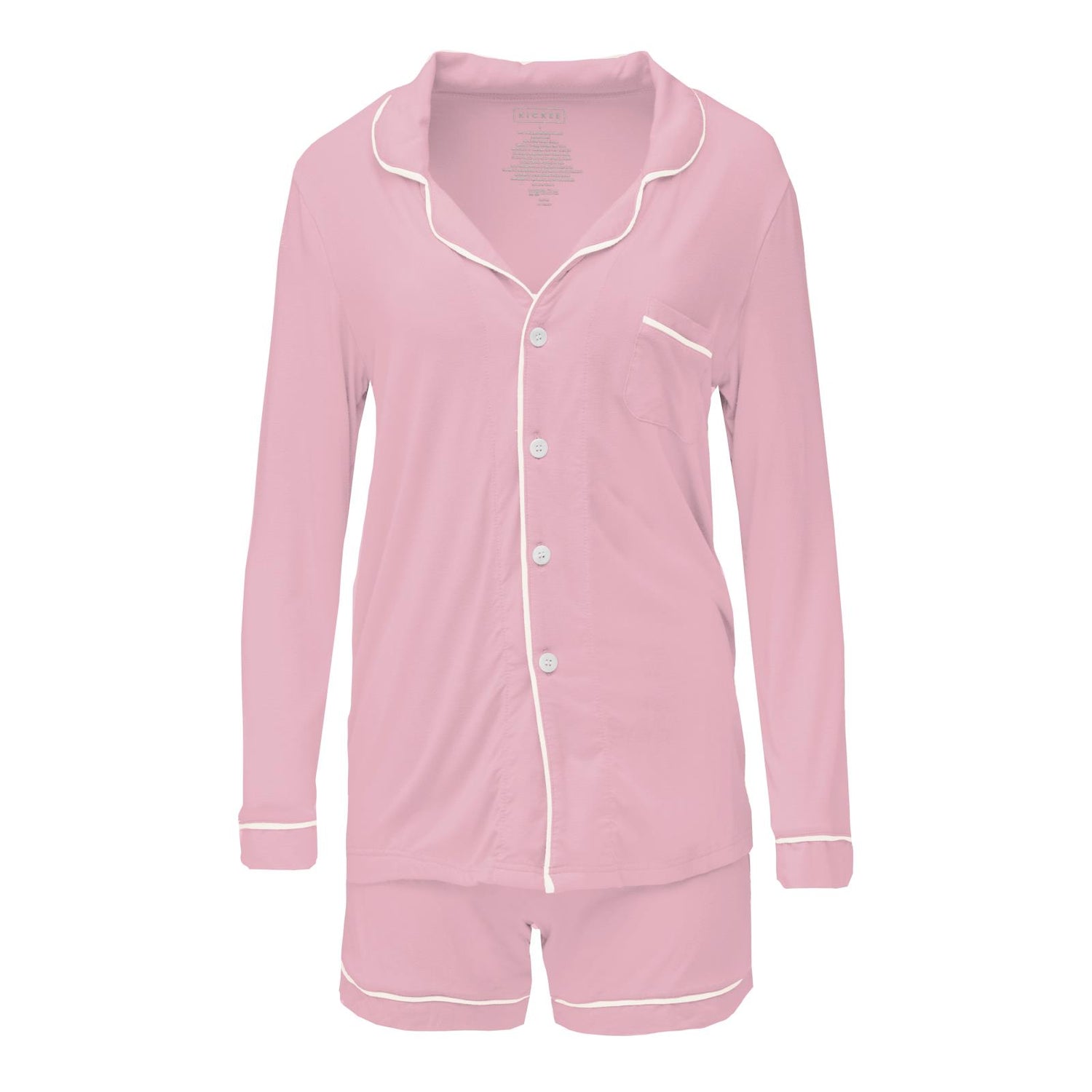 Women's Long Sleeve Collared Pajama Set with Shorts in Cake Pop with Natural