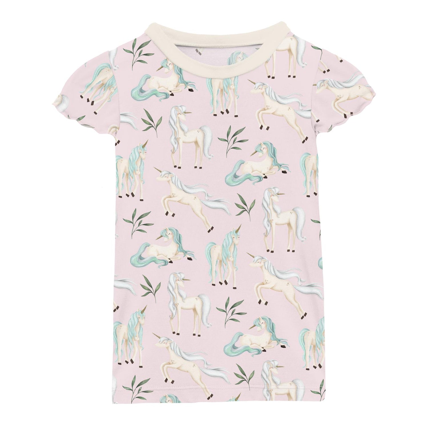 Print Flutter Sleeve Tee in Shrinking Violet Sleeping Unicorns (319602)