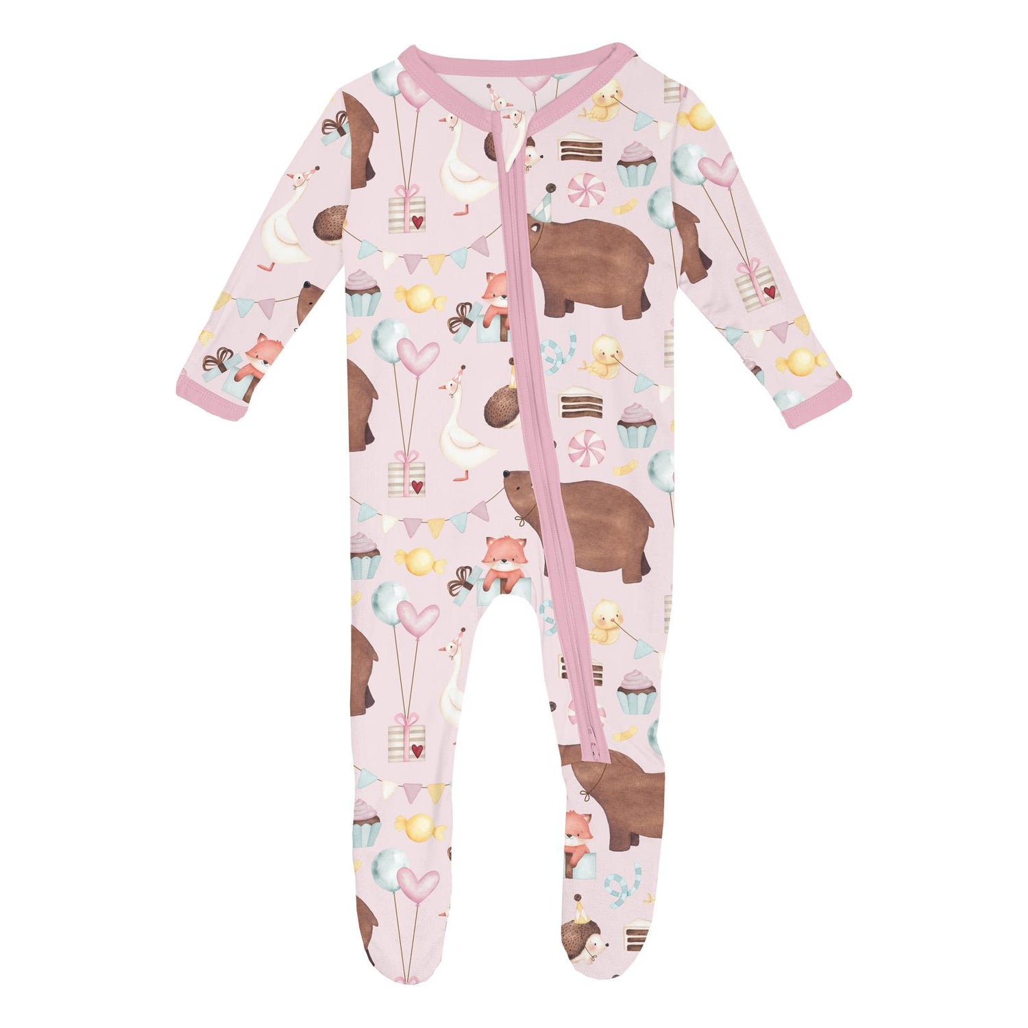 Print Footie with 2 Way Zipper in Shrinking Violet Forest Party (319649)