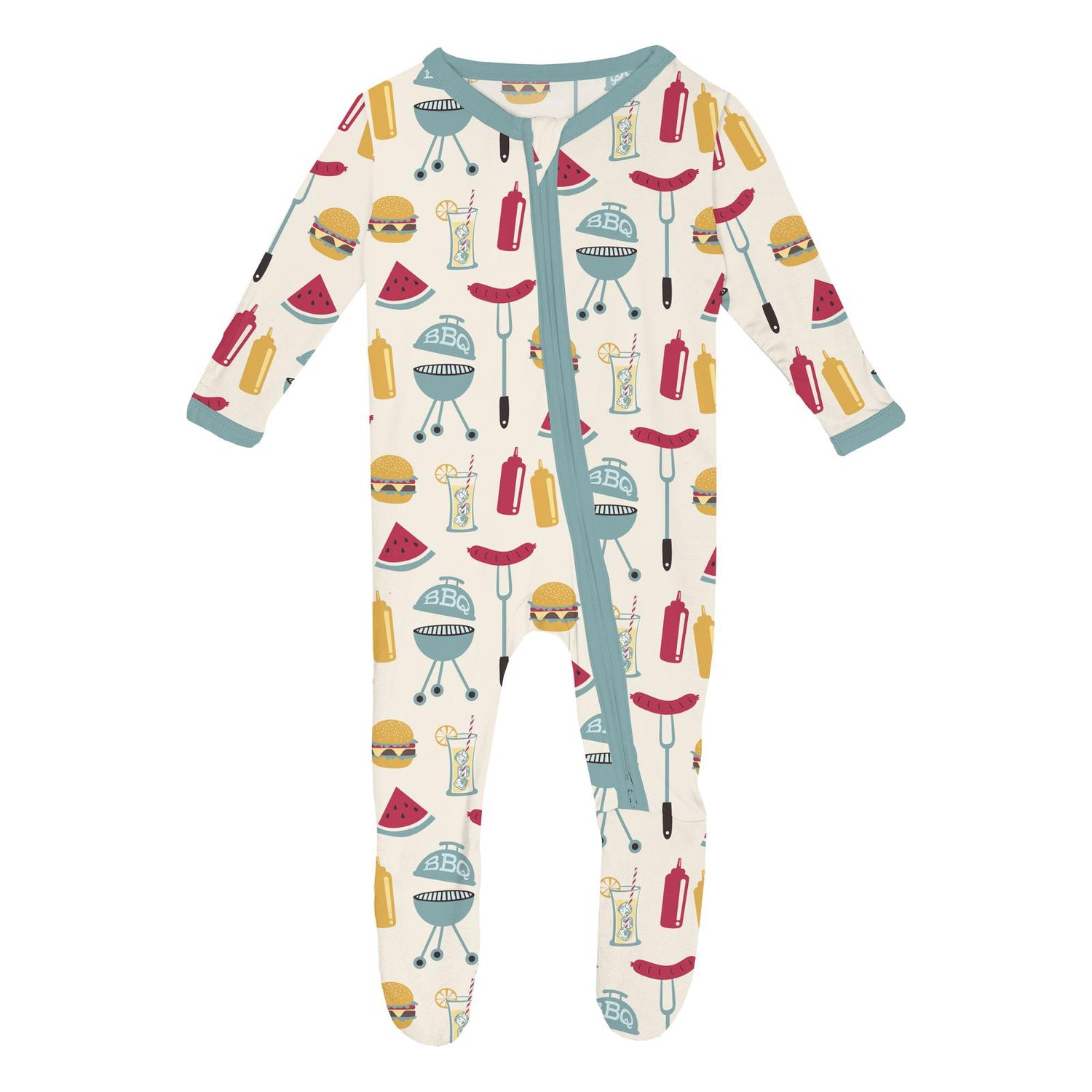Print Footie with 2 Way Zipper in Natural BBQ (319643)