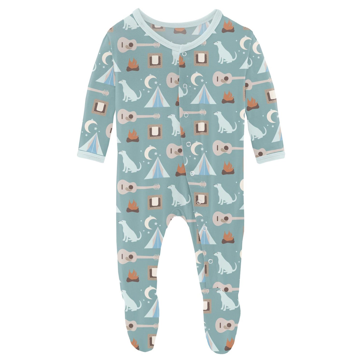 Print Footie with Snaps in Jade Campfire