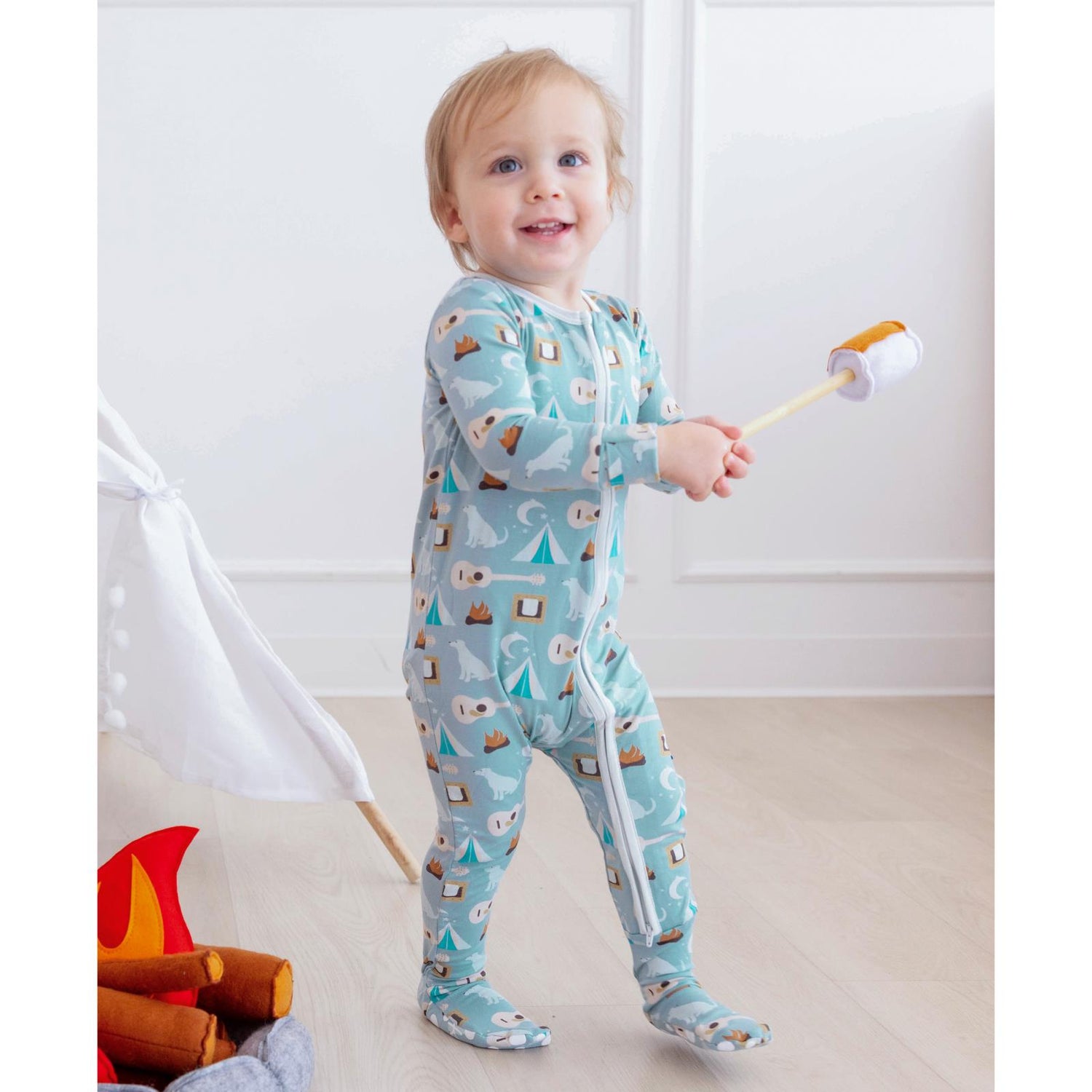 Print Footie with 2 Way Zipper in Jade Campfire (319675)
