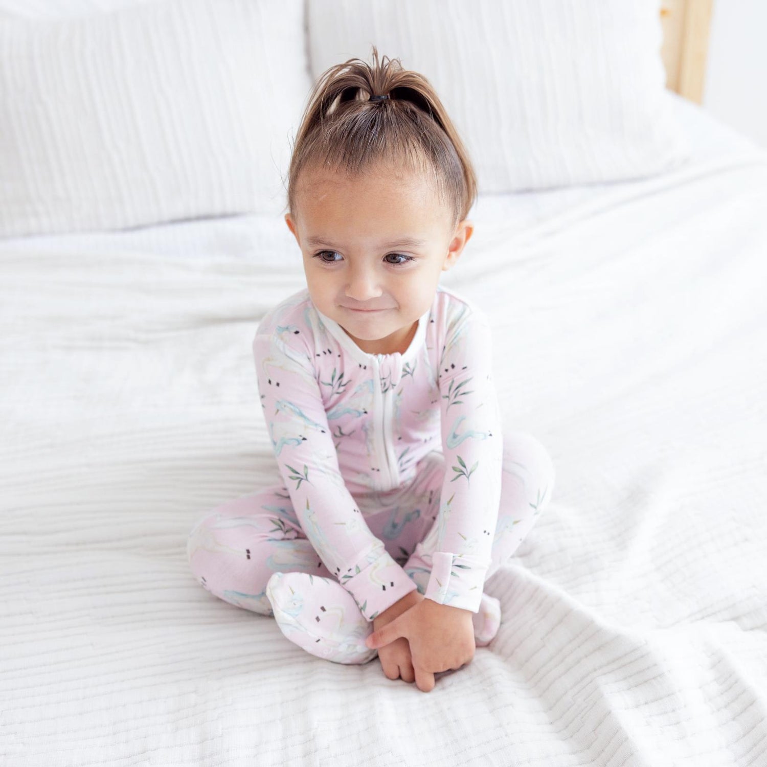 Print Footie with 2 Way Zipper in Shrinking Violet Sleeping Unicorns (319689)