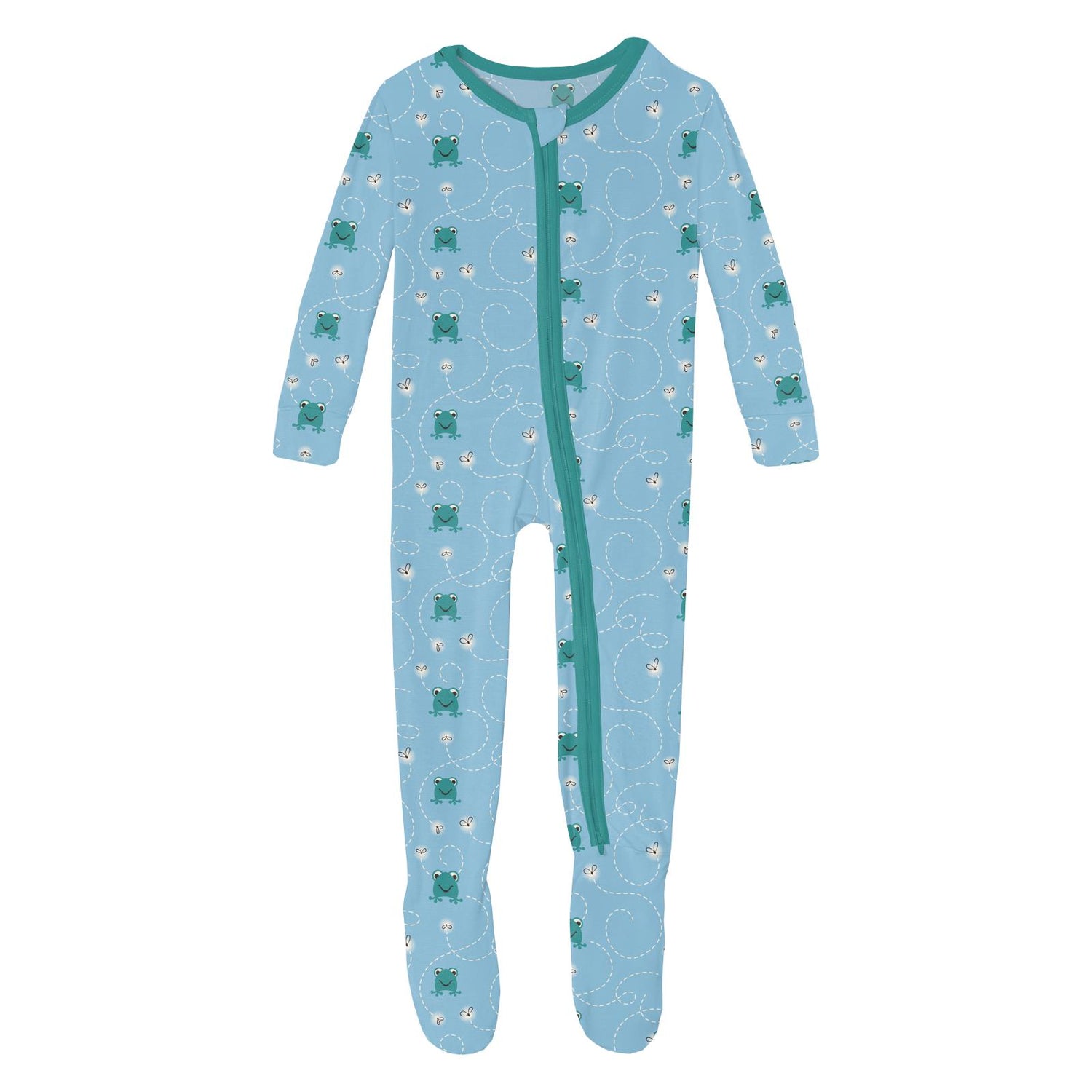 Print Footie with 2 Way Zipper in Seaside Blue Frogs & Flies (319729)