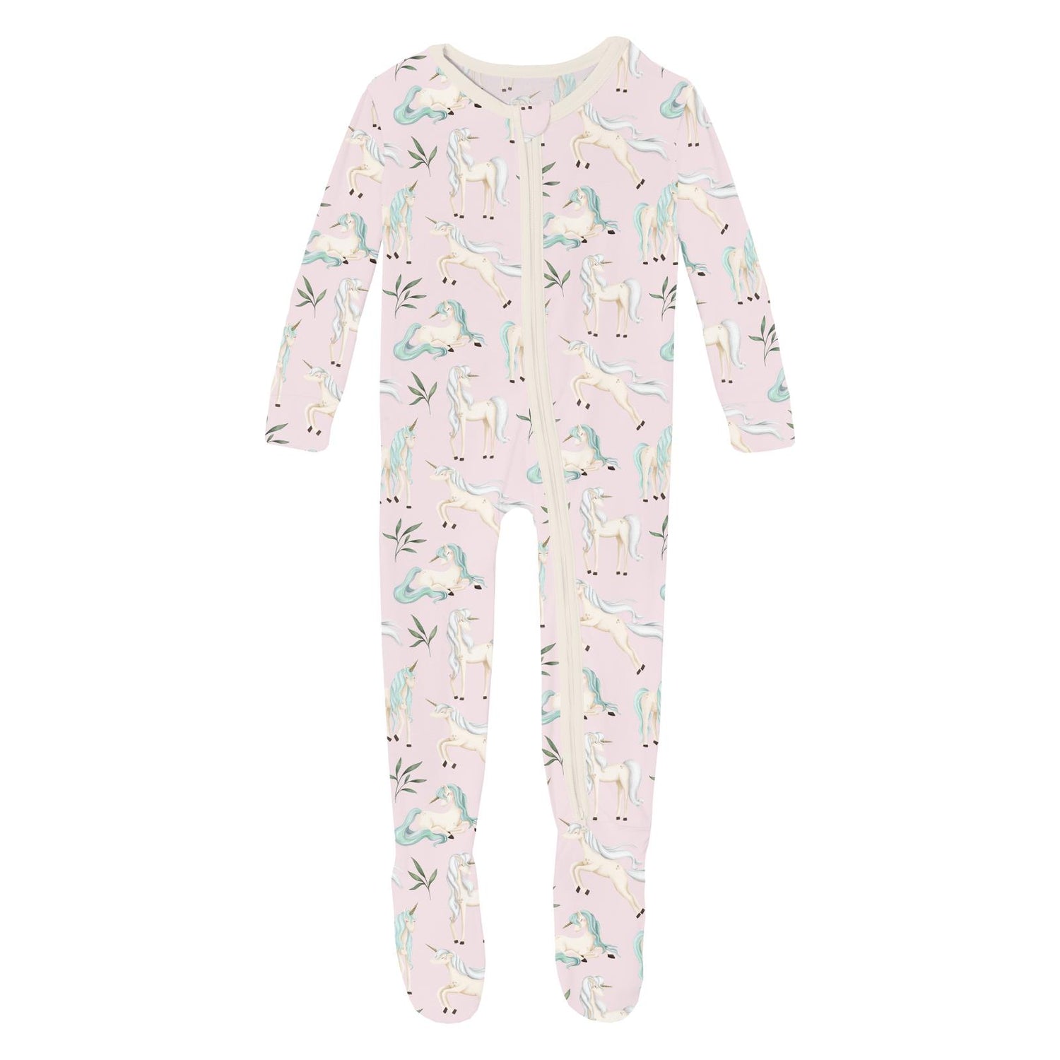 Print Footie with 2 Way Zipper in Shrinking Violet Sleeping Unicorns (319737)