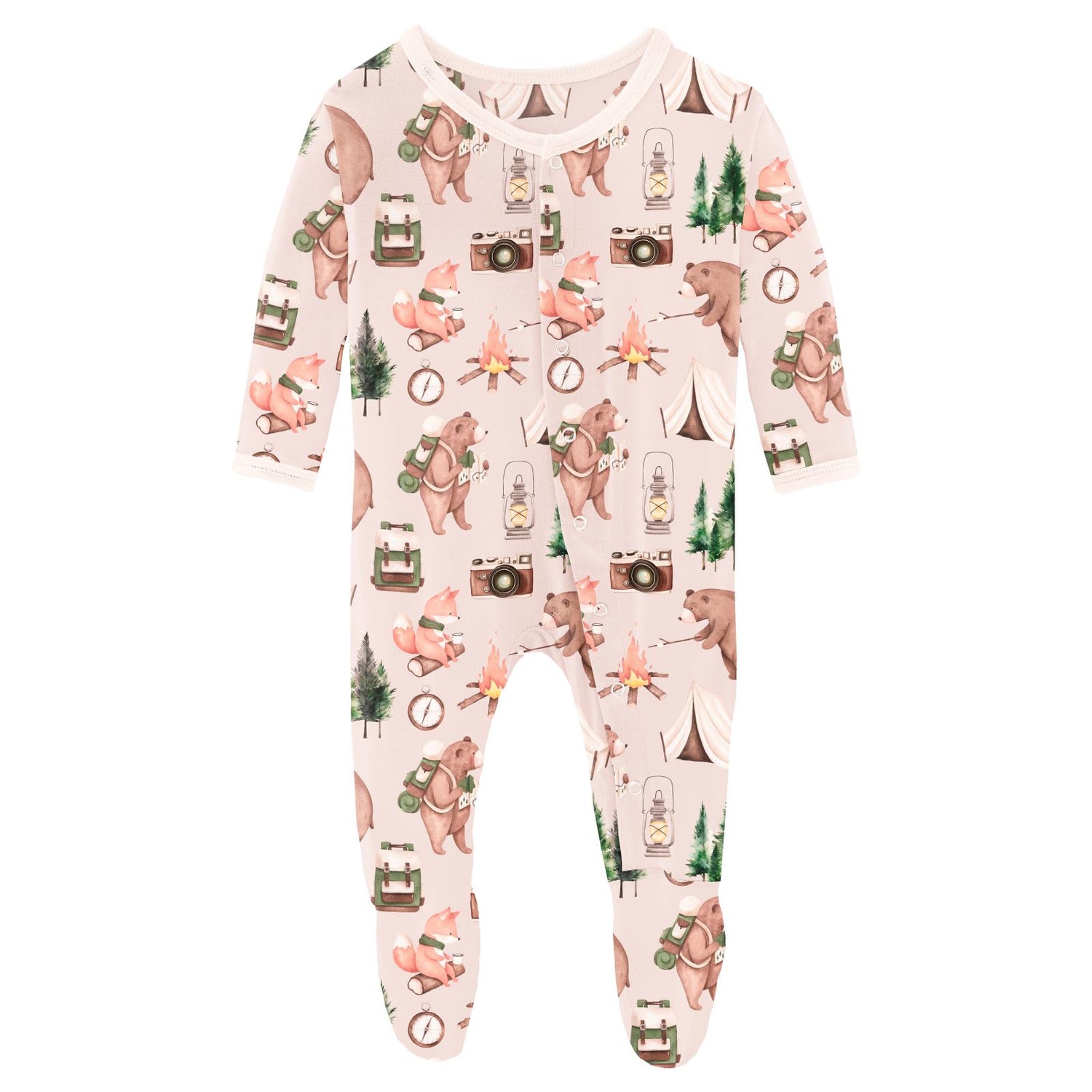 Print Footie with Snaps in Latte Camping Animals (319739)