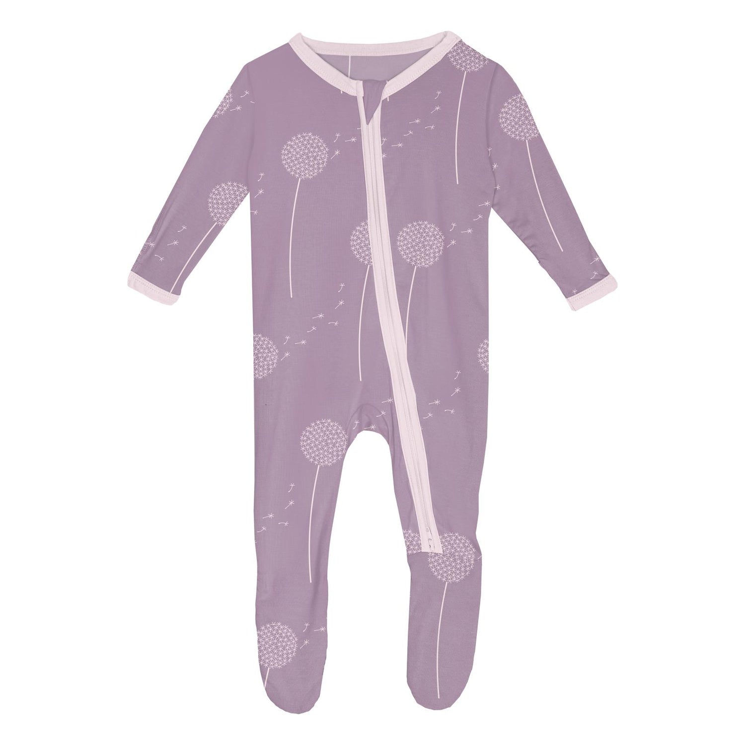 Print Footie with 2 Way Zipper in Lavender Dandelion Wish