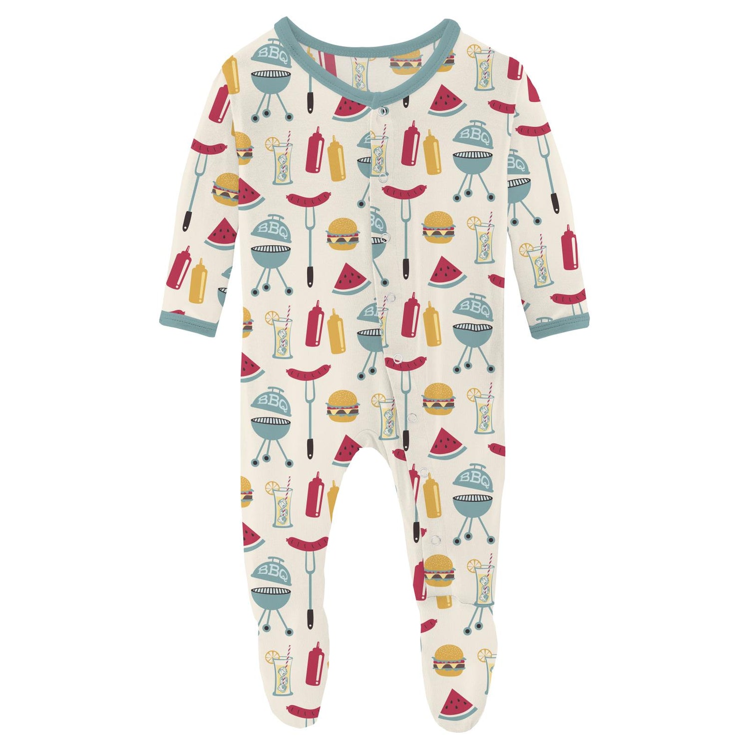 Print Footie with Snaps in Natural BBQ