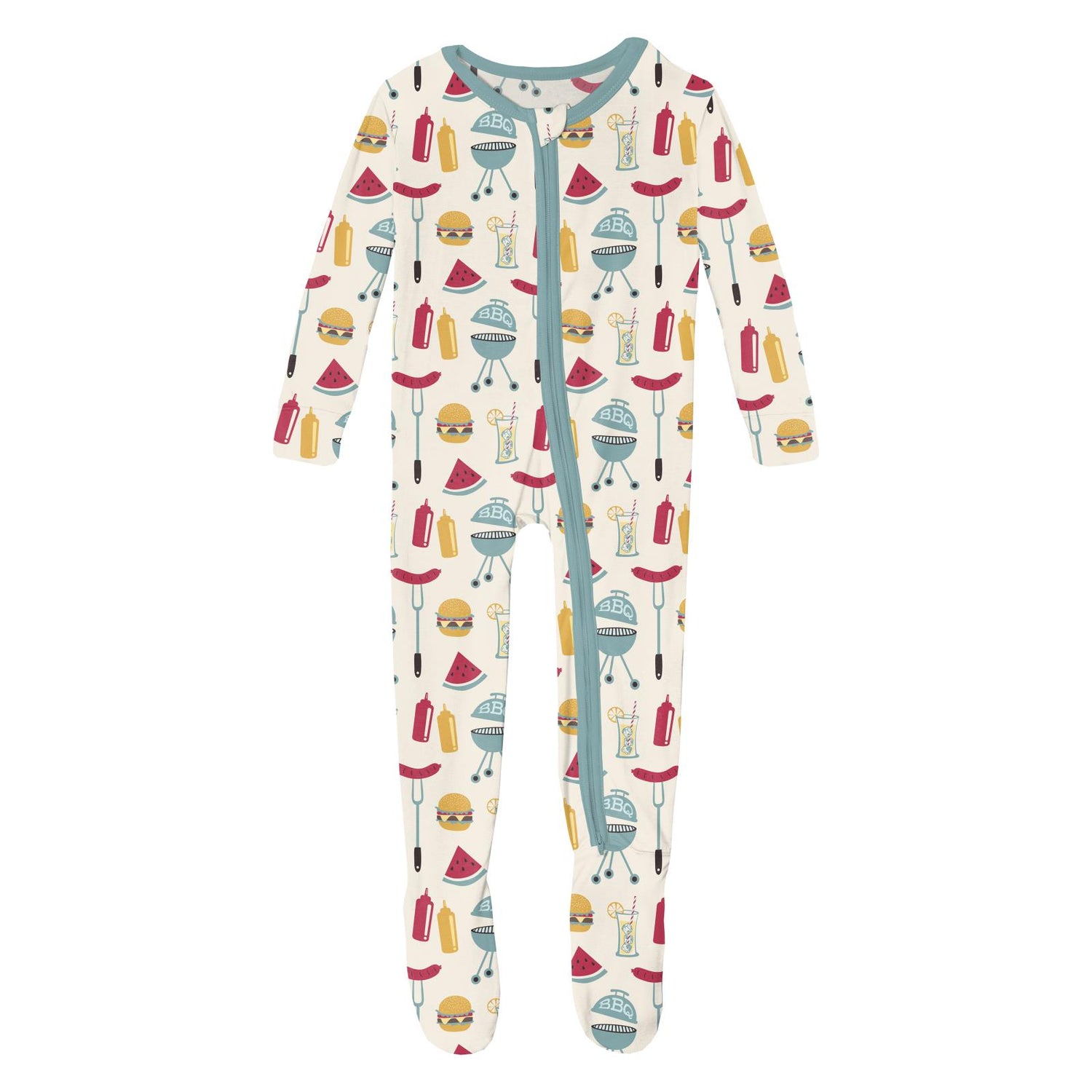 Print Footie with 2 Way Zipper in Natural BBQ (319828)
