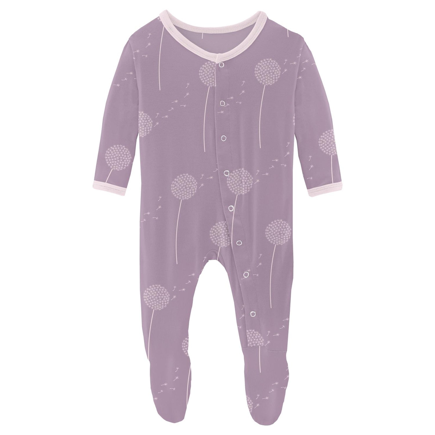 Print Footie with Snaps in Lavender Dandelion Wish