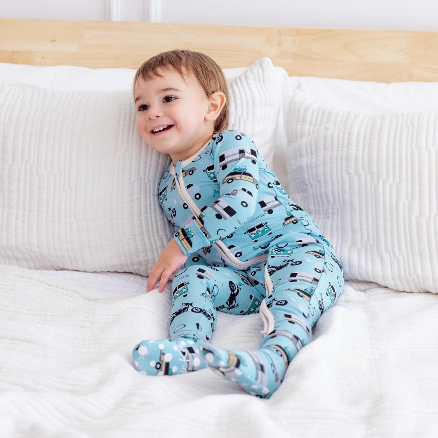 Print Footie with 2 Way Zipper in Seaside Blue On the Way (319685)