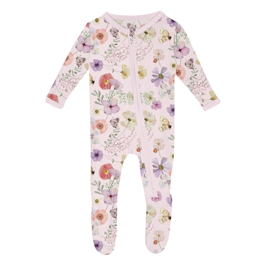 Print Footie with 2 Way Zipper in Shrinking Violet Pressed Flowers (319696)