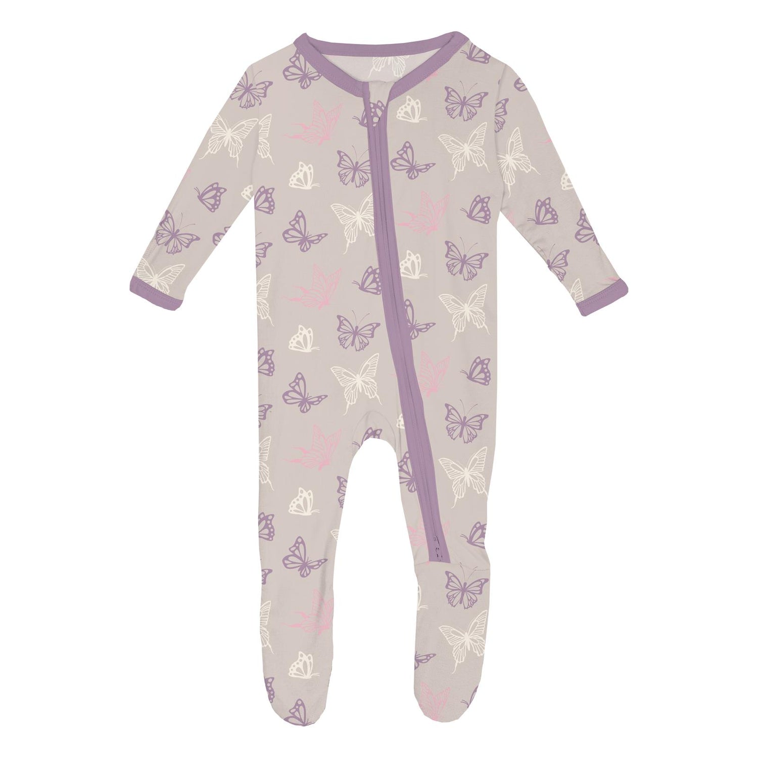 Print Footie with 2 Way Zipper in Latte Butterflies (319759)