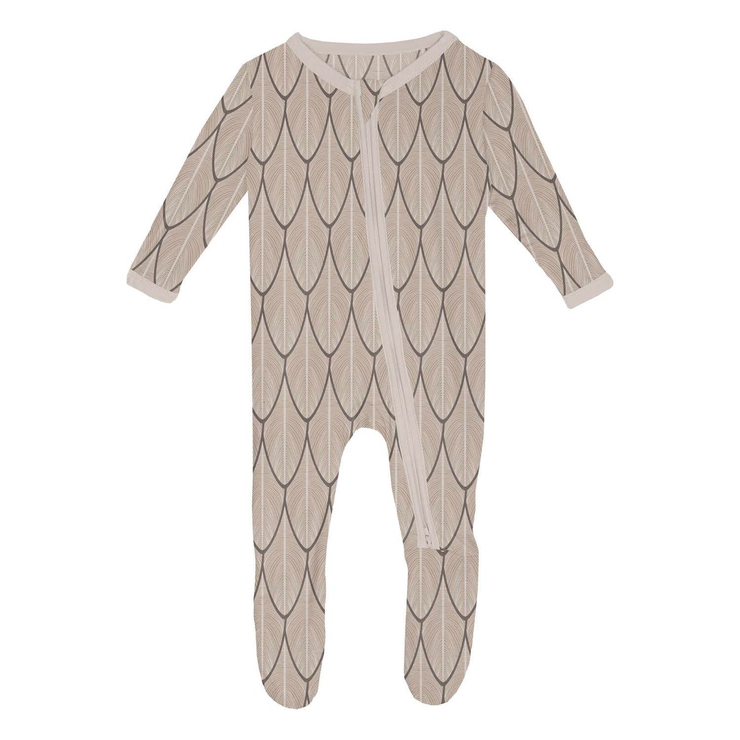 Print Footie with 2 Way Zipper in Owl Feathers