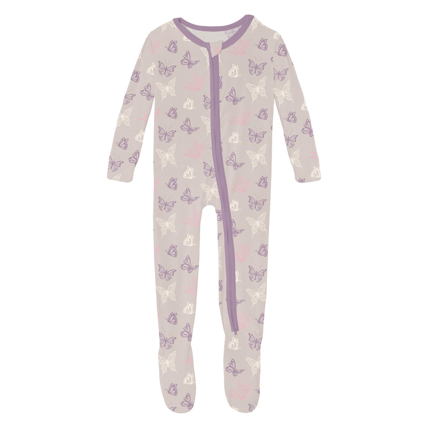 Print Footie with 2 Way Zipper in Latte Butterflies (319768)