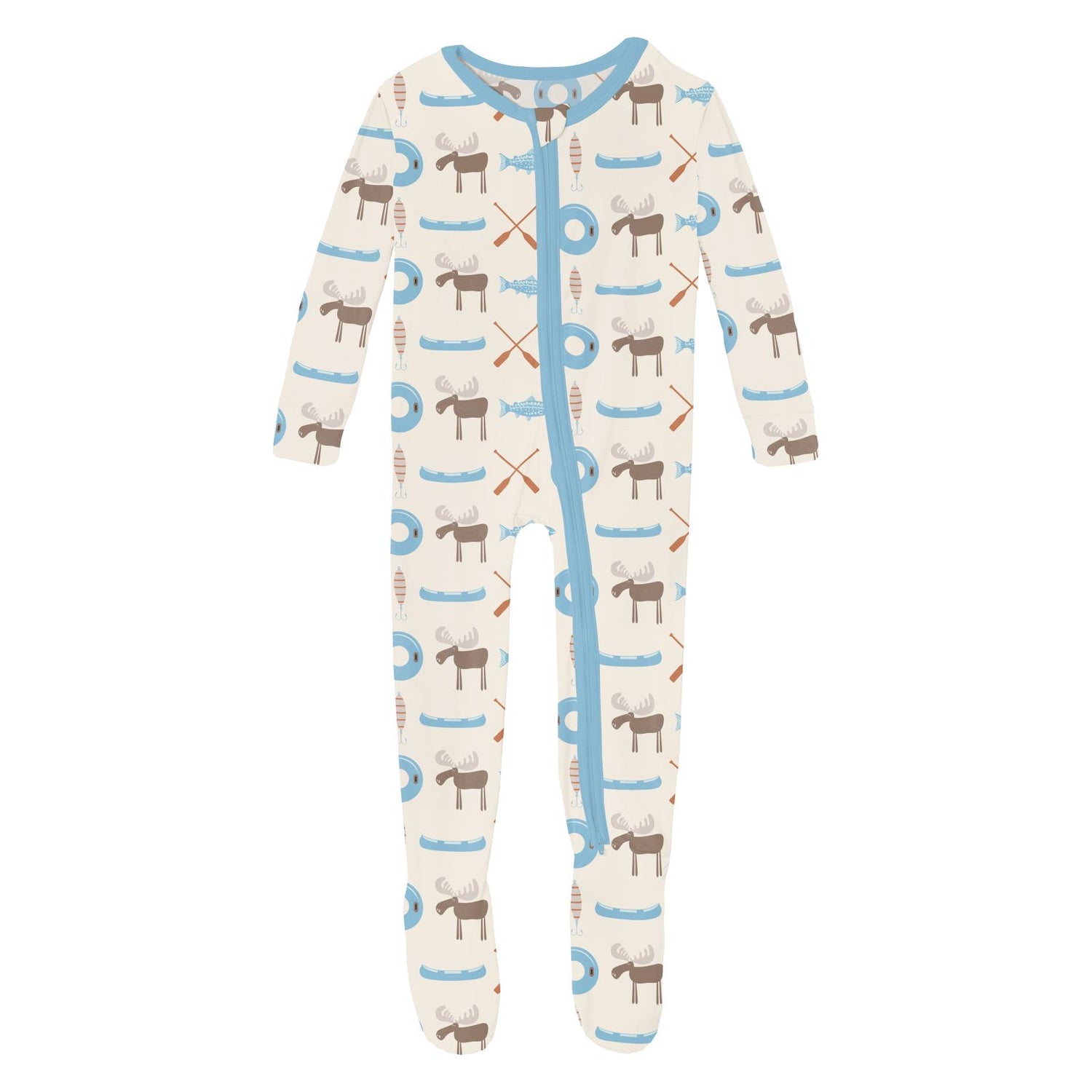 Print Footie with 2 Way Zipper in Natural Lake Life (319794)