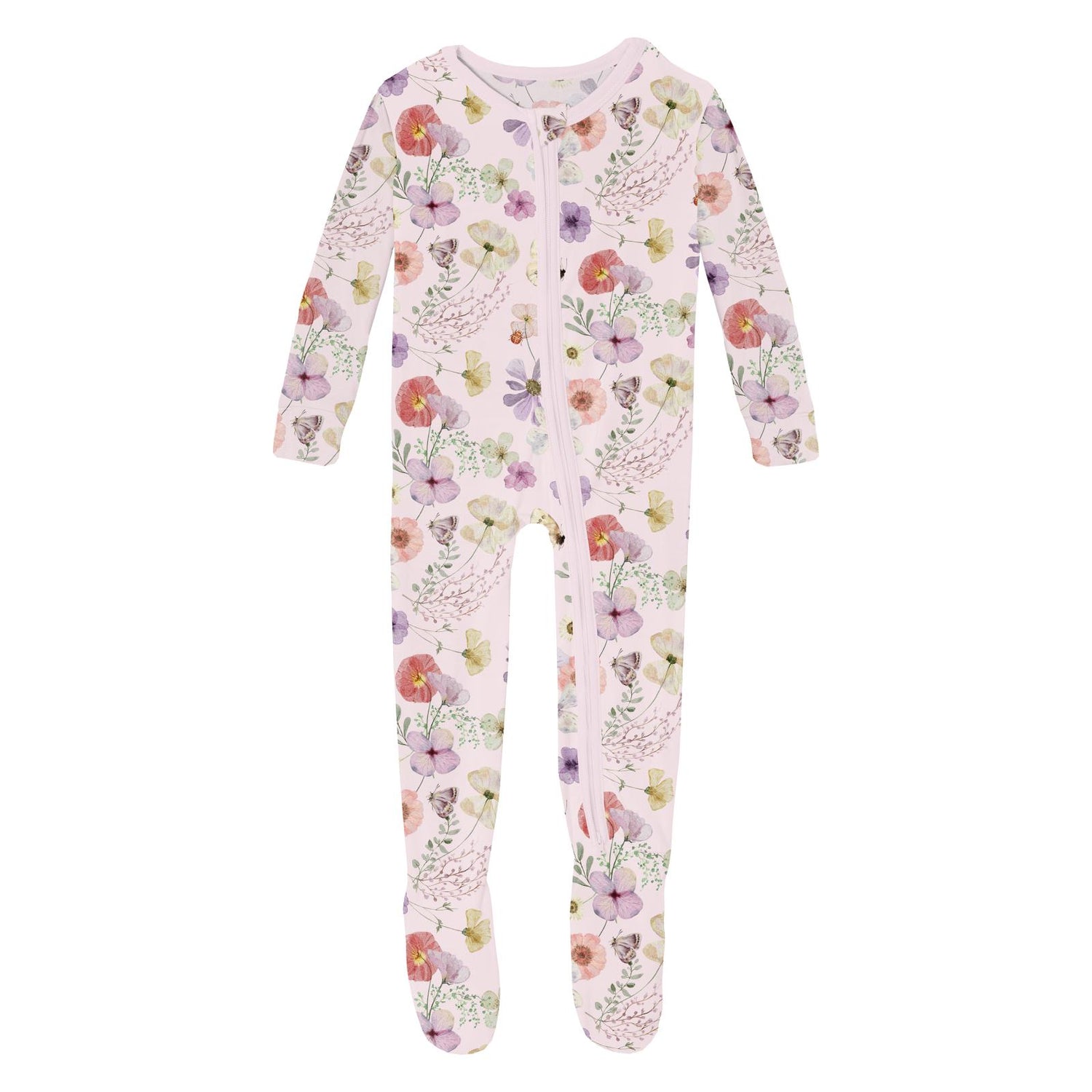 Print Footie with 2 Way Zipper in Shrinking Violet Pressed Flowers (319807)