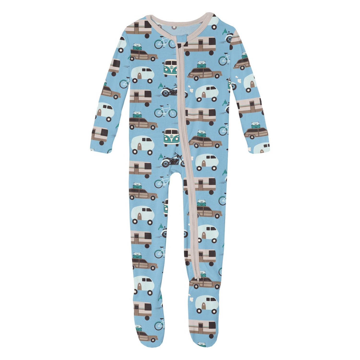 Print Footie with 2 Way Zipper in Seaside Blue On the Way (319831)