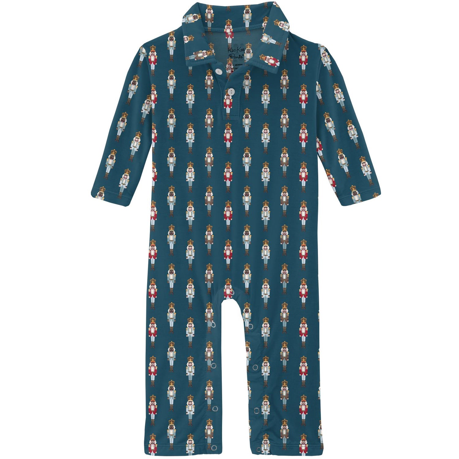 Print Long Sleeve Polo Romper in Peacock Nutcrackers (299150)