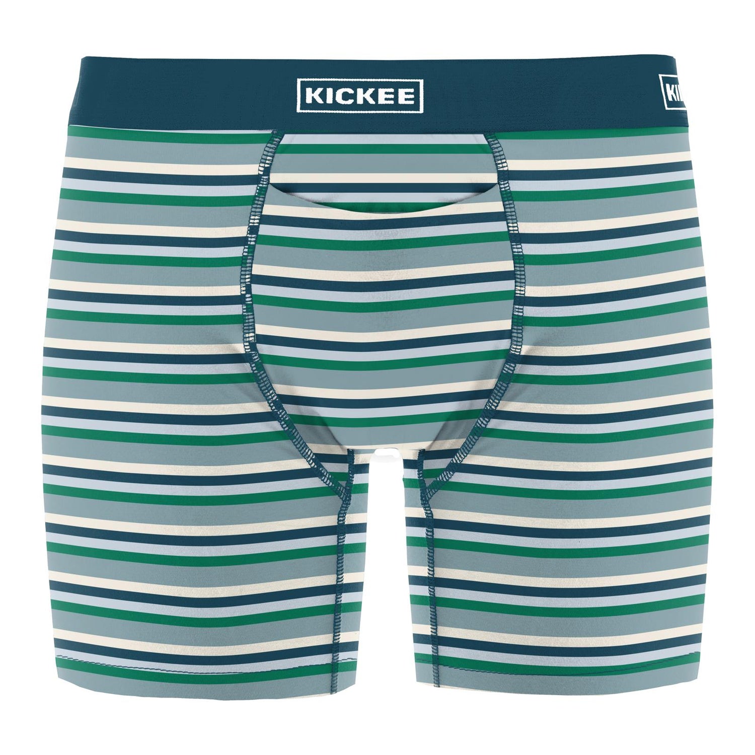 Print Men's Mid-Length Boxer Brief with Top Fly in Stormy Sea Stripe
