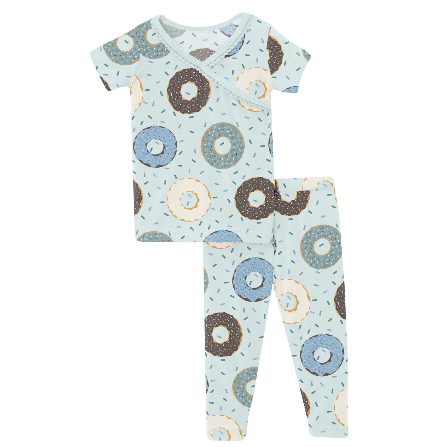 Print Short Sleeve Scallop Kimono Pajama Set in Fresh Air Donuts and Sprinkles (359069)