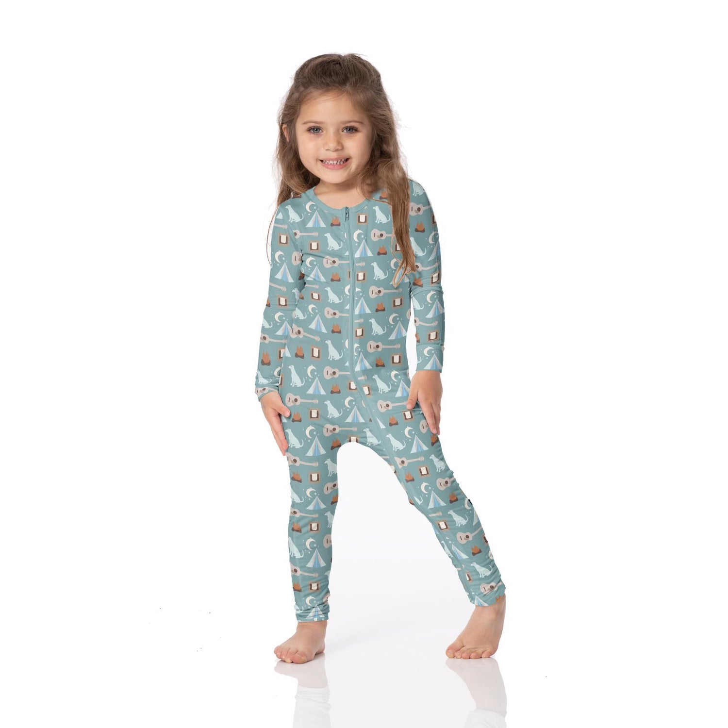 Print Coverall with 2 Way Zipper in Jade Campfire (339270)