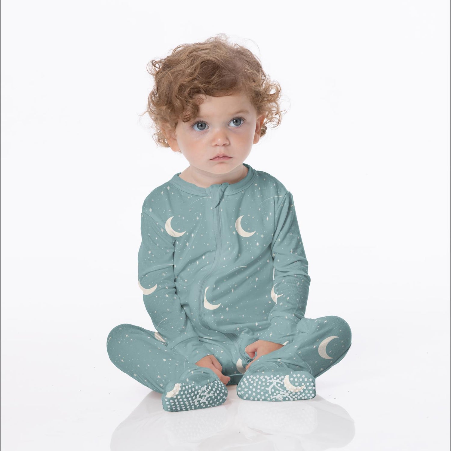 Print Footie with 2 Way Zipper in Jade Starry Sky & Moon (339264)