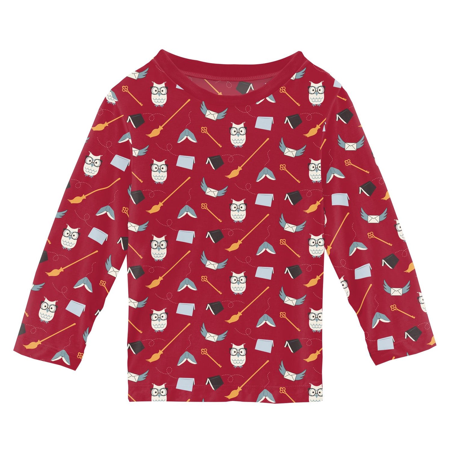 Print Long Sleeve Crew Neck Tee in Crimson Magical World