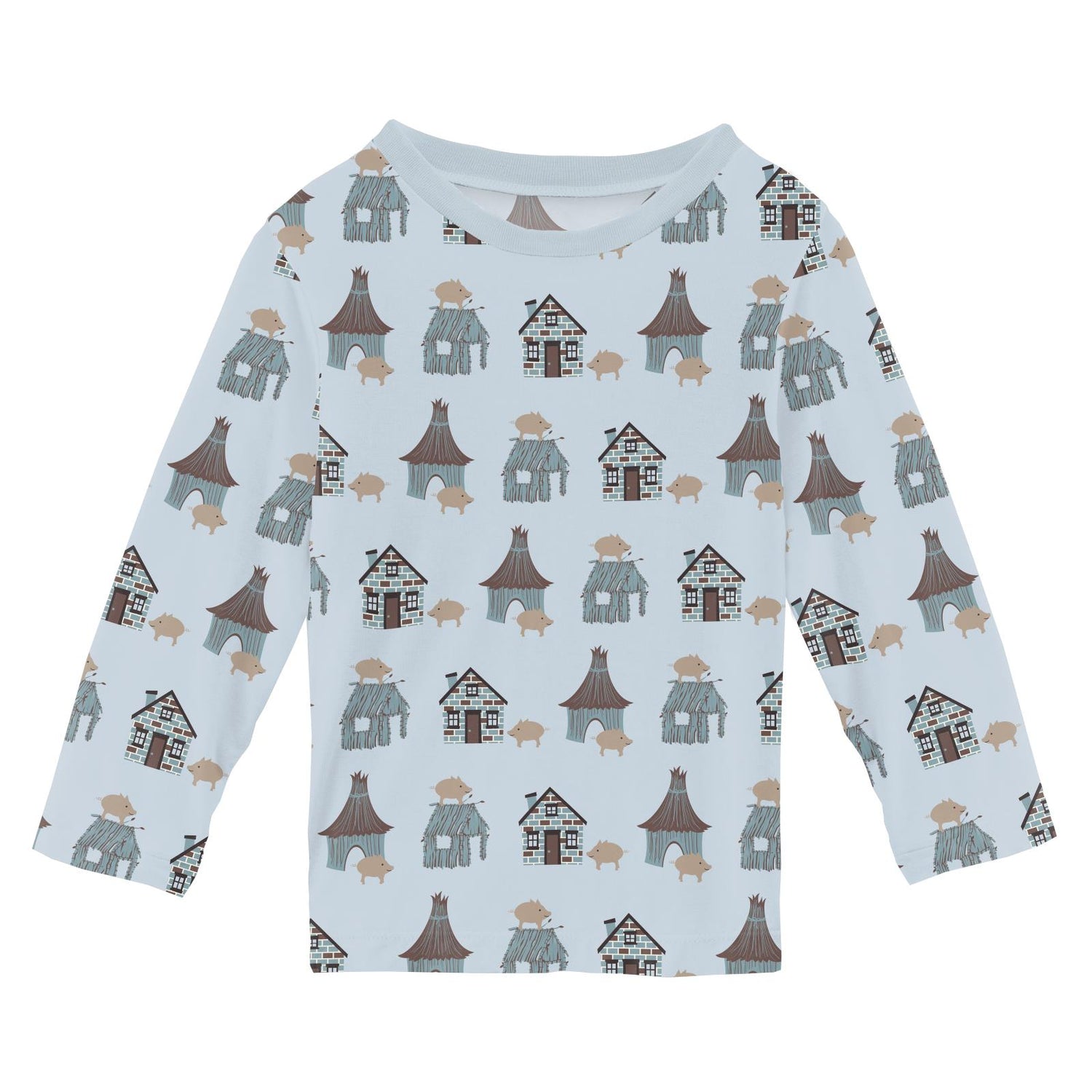 Print Long Sleeve Crew Neck Tee in Illusion Blue Three Little Pigs (291651)