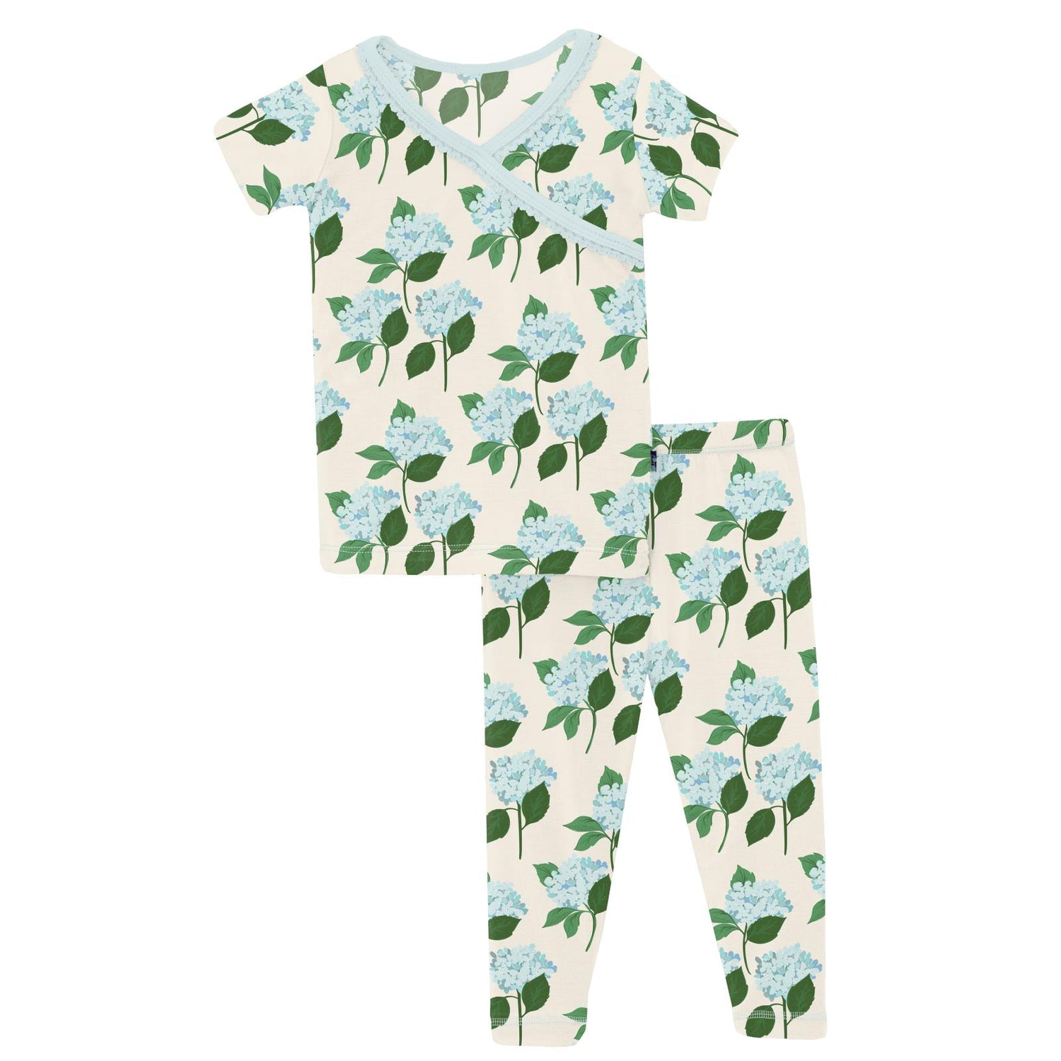 Print Short Sleeve Scallop Kimono Pajama Set in Hydrangea Bouquet (314333)