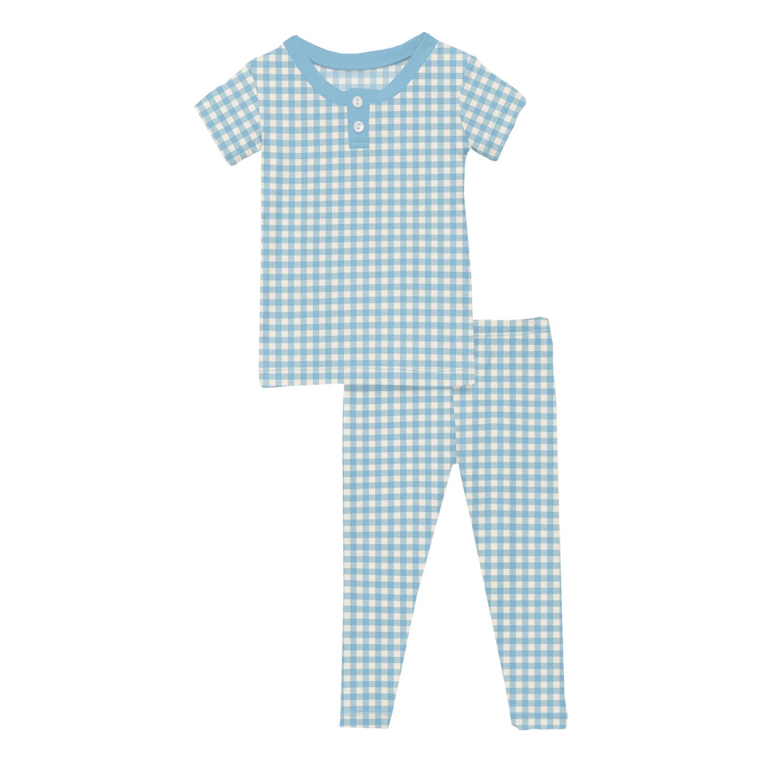 Print Short Sleeve Henley Pajama Set in Seaside Blue Gingham (314414)