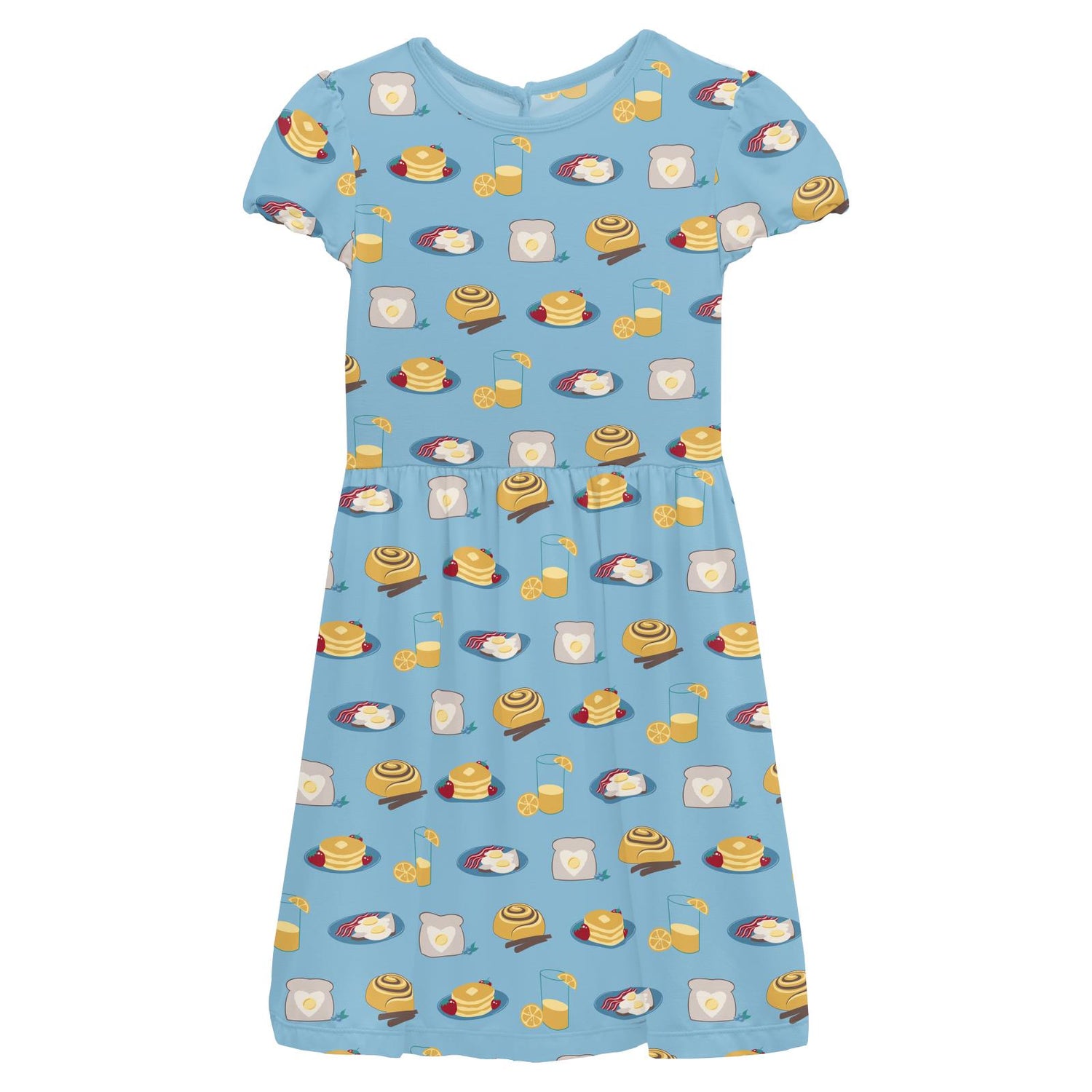 Print Flutter Sleeve Twirl Dress with Pockets in Seaside Blue Breakfast in Bed (314639)