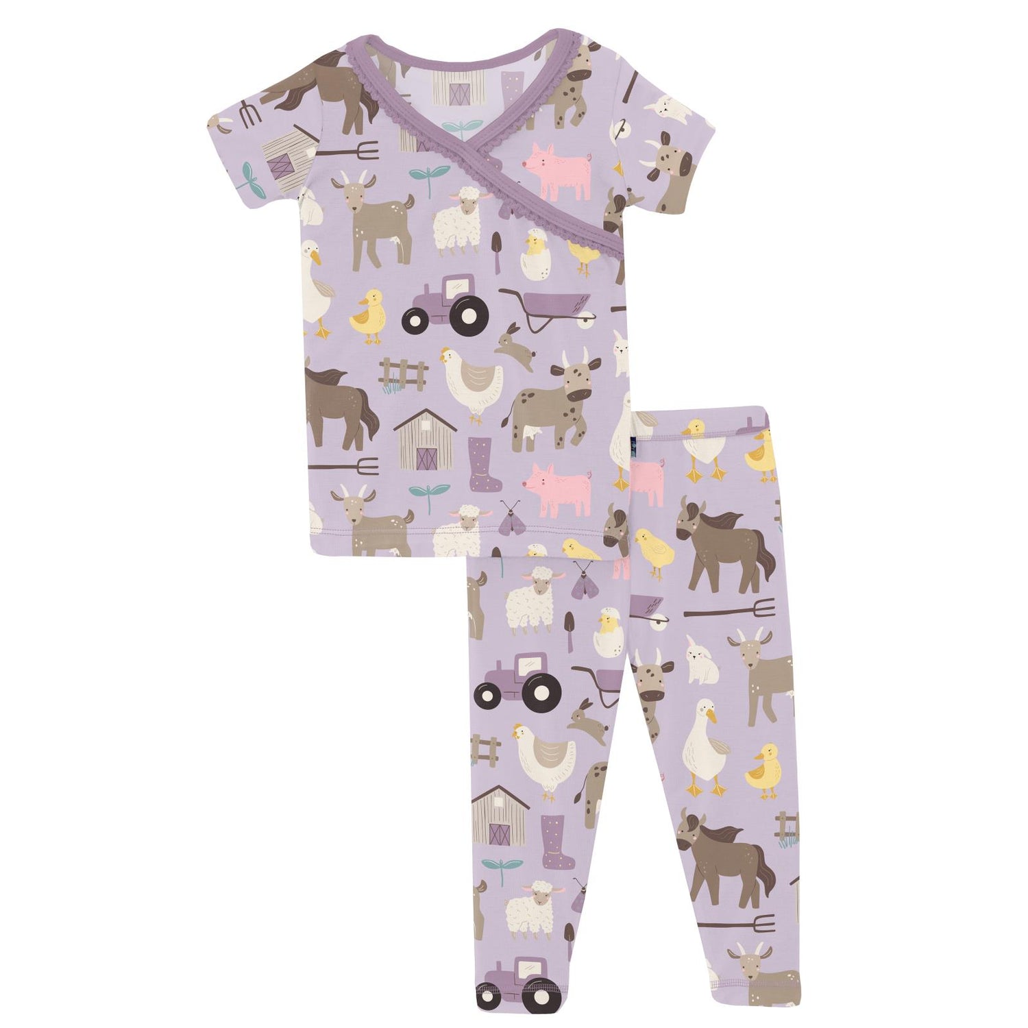 Print Short Sleeve Scallop Kimono Pajama Set in Thistle Morning on the Farm (314230)