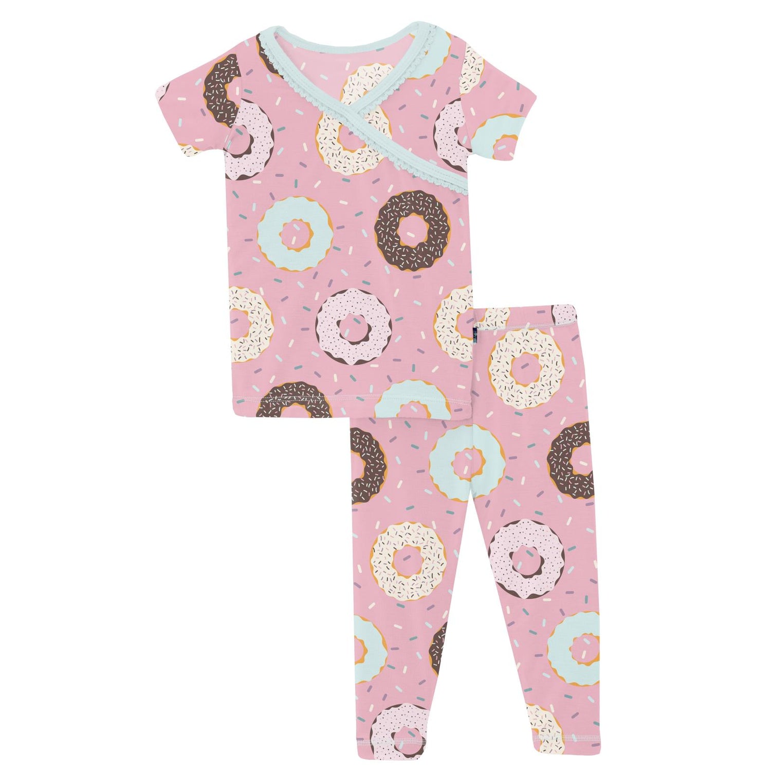 Print Short Sleeve Scallop Kimono Pajama Set in Cake Pop Donuts and Sprinkles (314457)